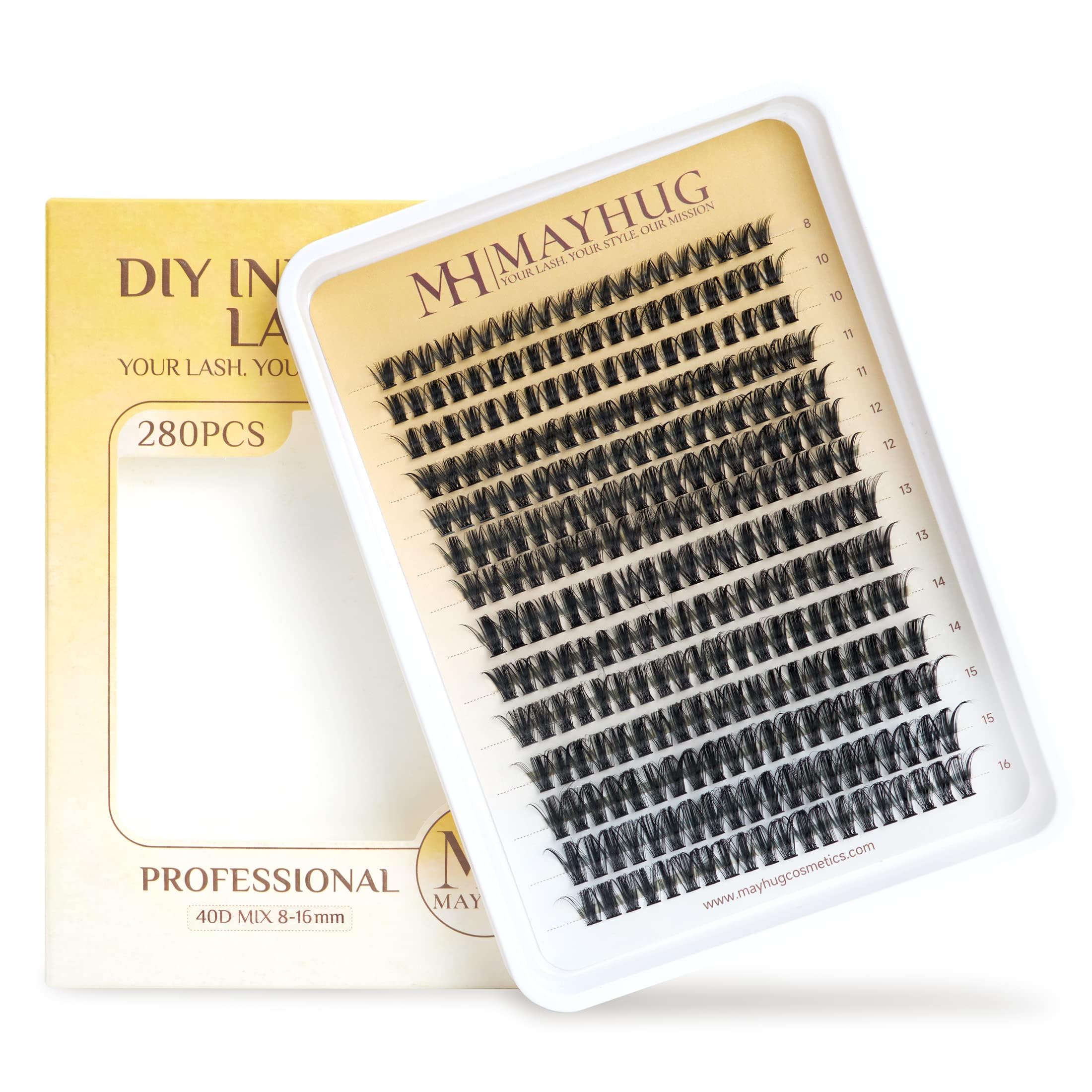 280Pcs Individual False Eyelashes Clusters - 40D-0.07D-8-16MIX, Reusable Lash Wisps for Natural Eyelash Extensions Look at Home, D Curl (40D, 0.05D, 8-16MIX) - Perfect for Daily Wear, Special Occasions & DIY Beauty