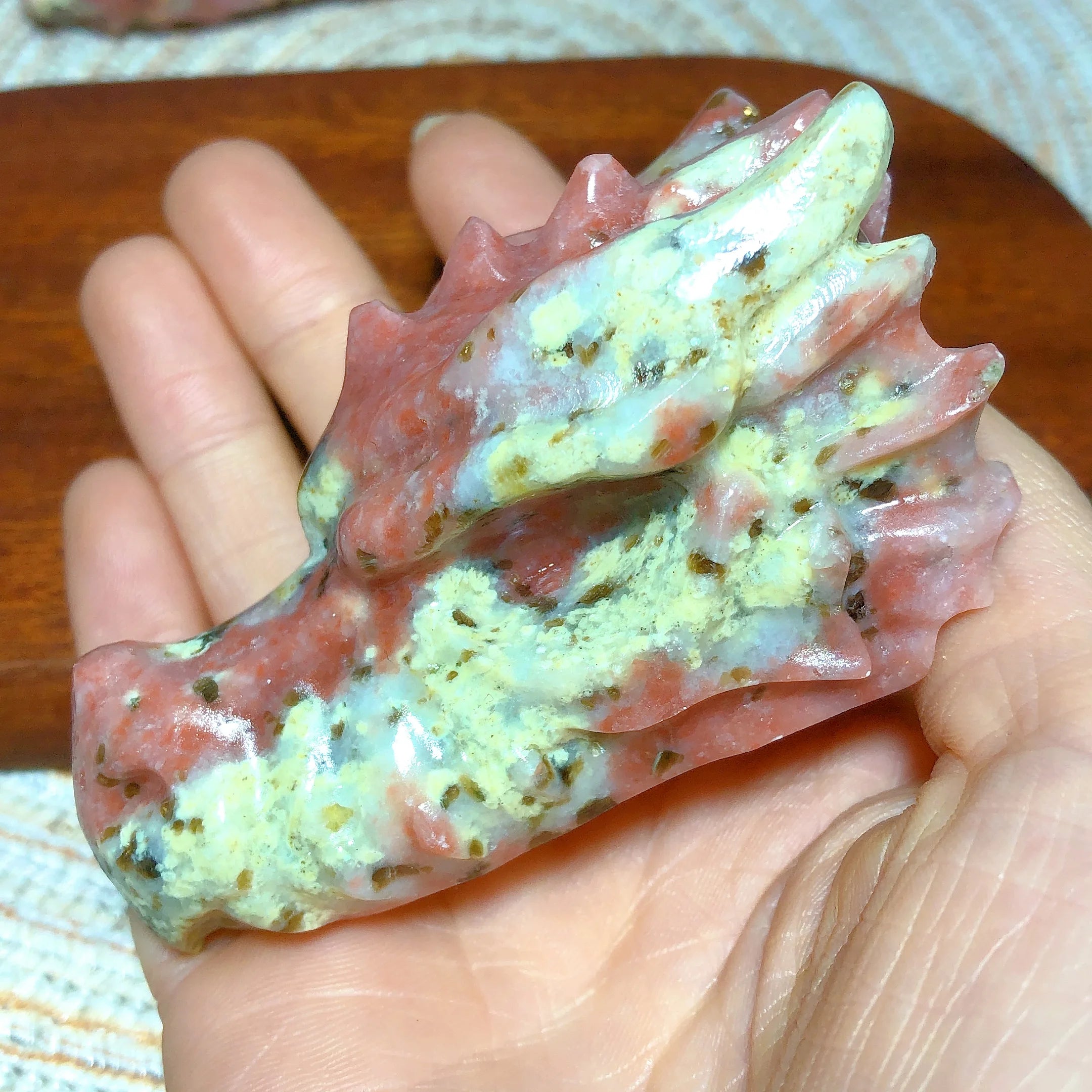 Pink & Green Tourmaline Dragon Skull Carving - Natural Crystal Gemstone Sculpture for Home Decor, Mineral Energy Figurine, Unique Spiritual Gift for Collectors & Meditation Spaces