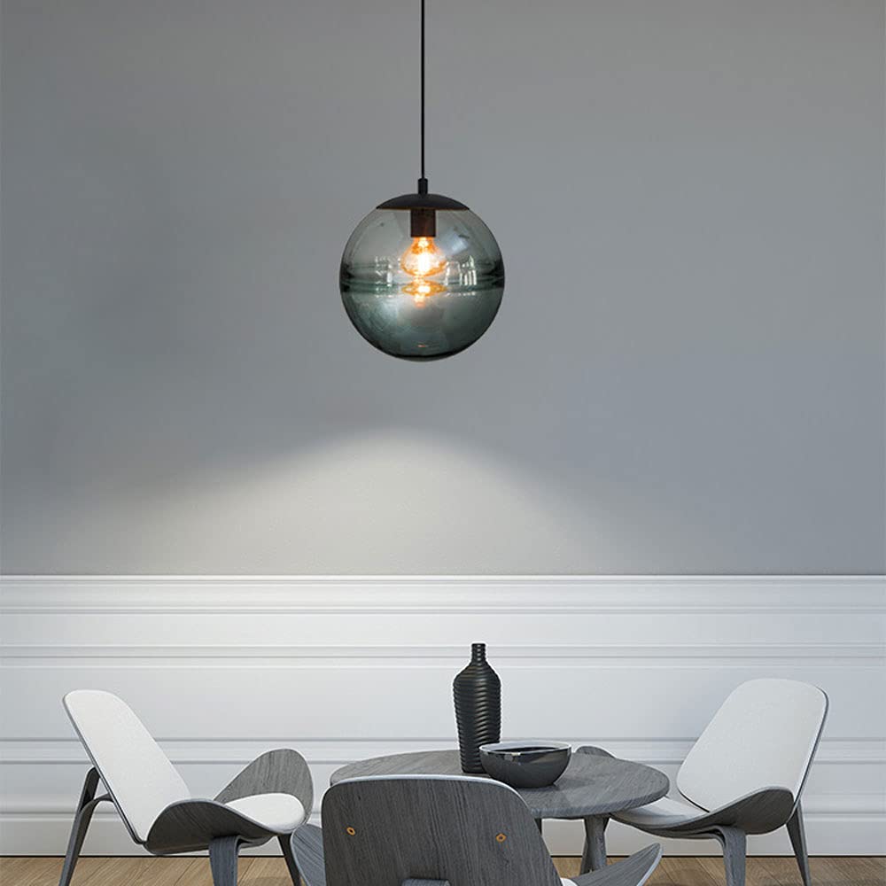 Nordic Blue Glass Pendant Light - Siet Globe Hanging Chandelier with E27 Socket for Kitchen Island, Dining Room, Living Room & Bedroom | Modern Scandinavian Ceiling Lamp for Home Decor & Ambient Lighting