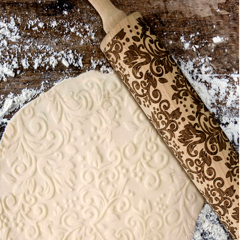 A La Tarte Embossed Rolling Pin for Baking - Floral Pattern Dough Press for Cookies, Pies & Pastry Making - Perfect for Holiday Baking & DIY Desserts