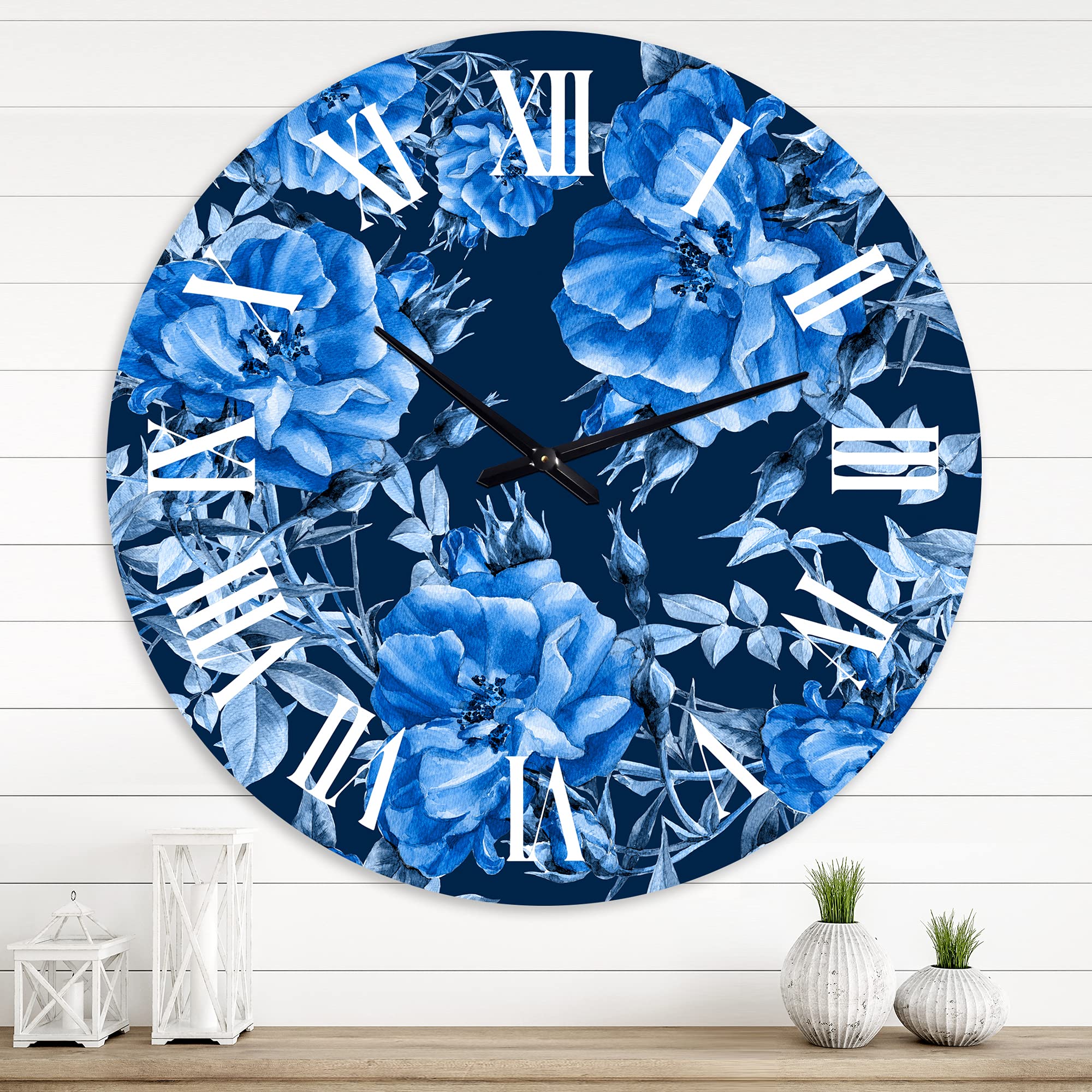Blue Abstract Wildflowers Wall Clock - Large Modern Floral & Botanical Wall Decor for Office, Living Room, Bedroom | Perfect for Home & Workspace Décor