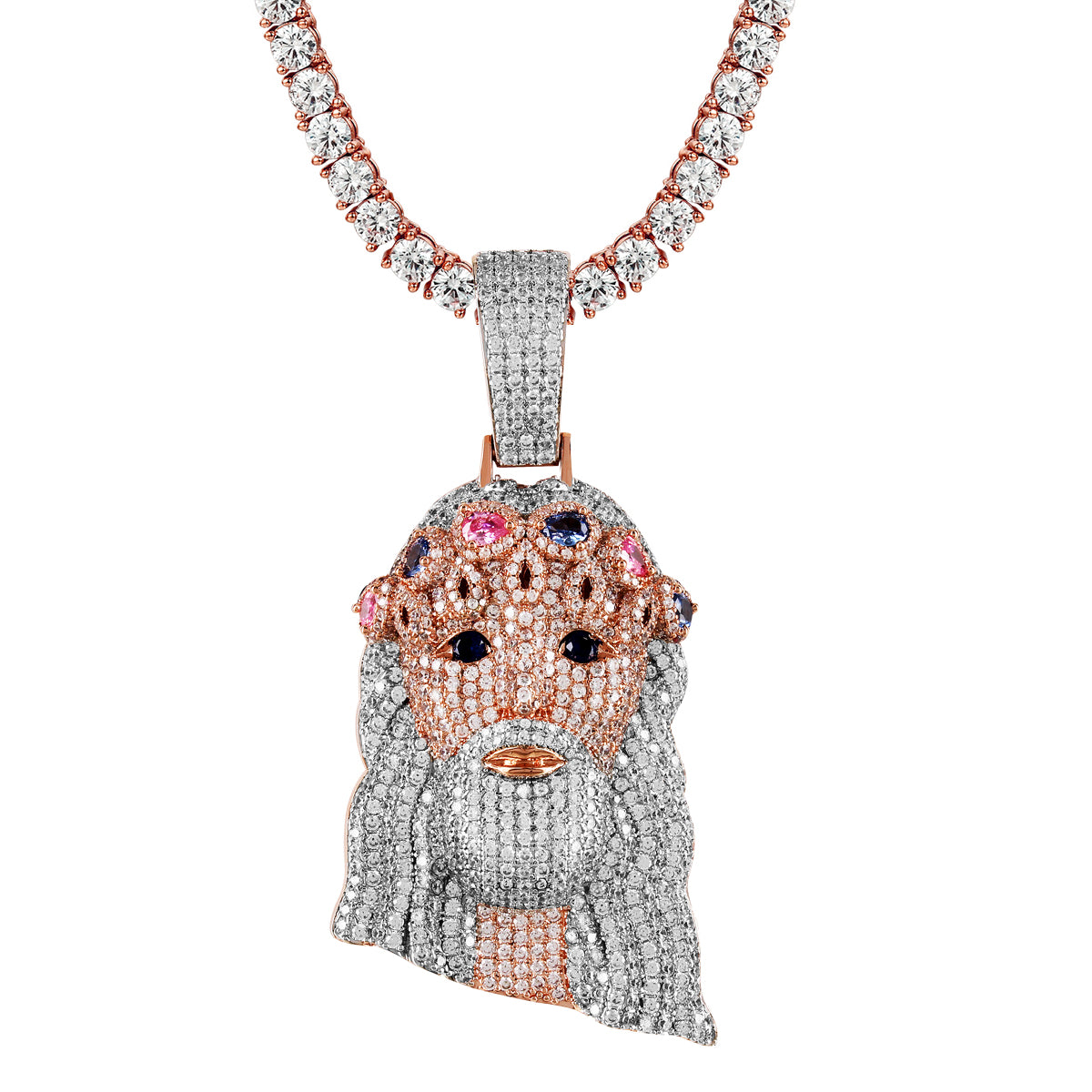 Two Tone Rose Gold Jesus Face Pear Cut Crown 3D Pendant Necklace - Religious Jewelry for Men & Women, Perfect for Church, Baptism, and Faith-Based Gifts