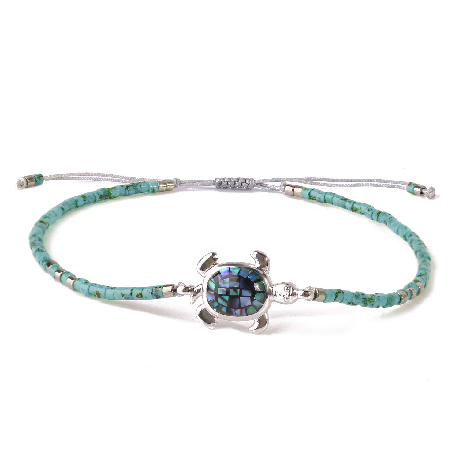 KELITCH Crystal Turtle Charm Bracelet - Miyuki Beaded Thin Strand Friendship Bracelet for Women - Adjustable Multi Color Handmade Jewelry - Perfect for Gifts, Boho Style & Everyday Wear