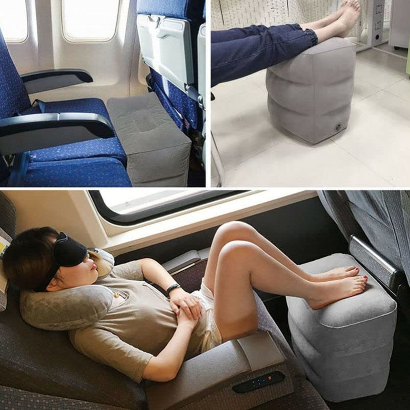 **POPETPOP Inflatable Foot Rest for Air Travel - Adjustable Height Leg Pillow, Toddler Airplane Bed & Travel Foot Rest Cushion | Portable Comfort for Long Flights, Road Trips & Office Use**