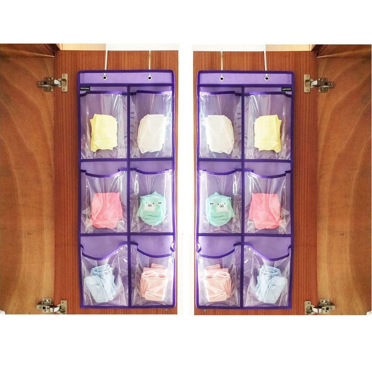 Over The Door Shoe Organizer - 6 Clear Pockets Hanging Closet Storage Rack for Sneakers, Sandals & Heels | Space-Saving Shoe Holder for Bedroom, Closet & Dorm Room (Purple)
