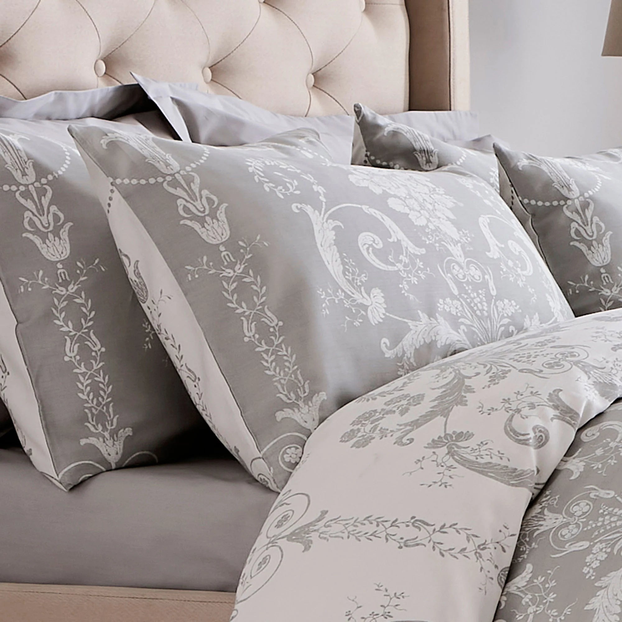 Laura Ashley Josette Duvet Cover Set - Queen Size, Dove Grey - Soft & Breathable Cotton Bedding for Cozy Bedroom Decor