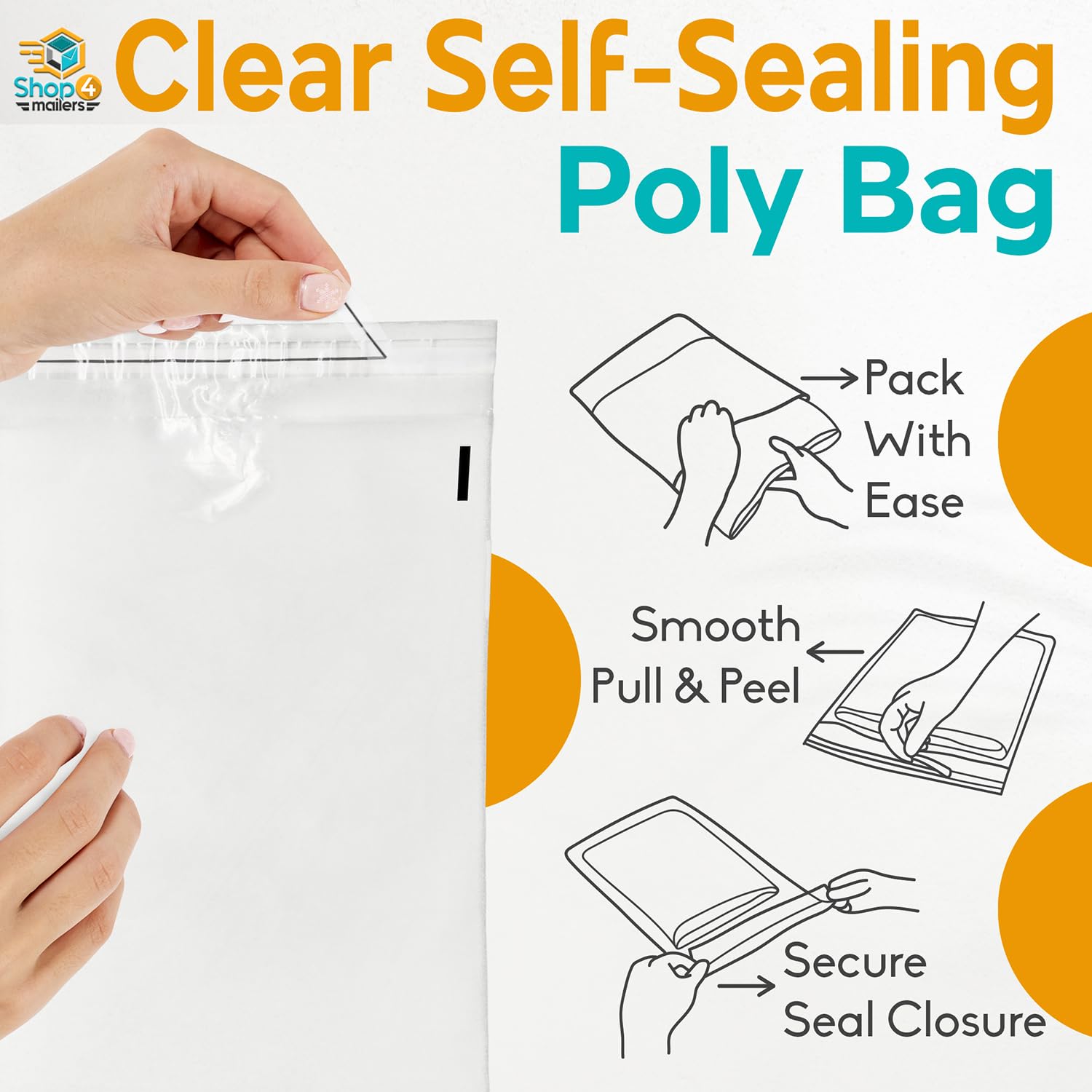Shop4Mailers 9x12 Clear Plastic Poly Bags 1.5 Mil - Self Seal Resealable Packaging for Clothing, Jewelry, Documents, Photos, Gifts & Storage (2000 Pack) - Perfect for Ecommerce, Retail & Home Organization