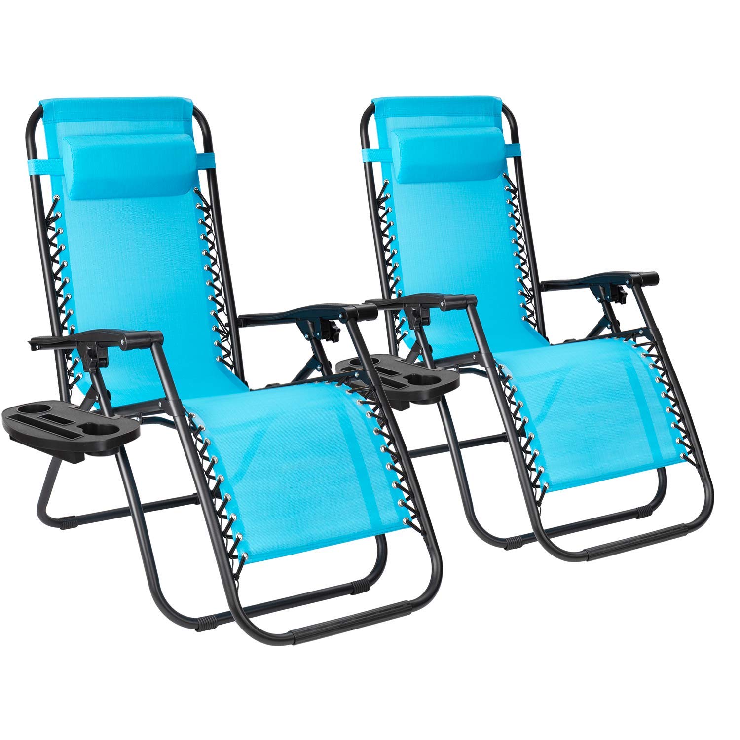 Flamaker Adjustable Zero Gravity Lounge Chair - Outdoor Folding Recliner with Pillow for Pool, Backyard, Camping & Patio - Comfortable Relaxation for Beach, Garden & Deck (Blue)
