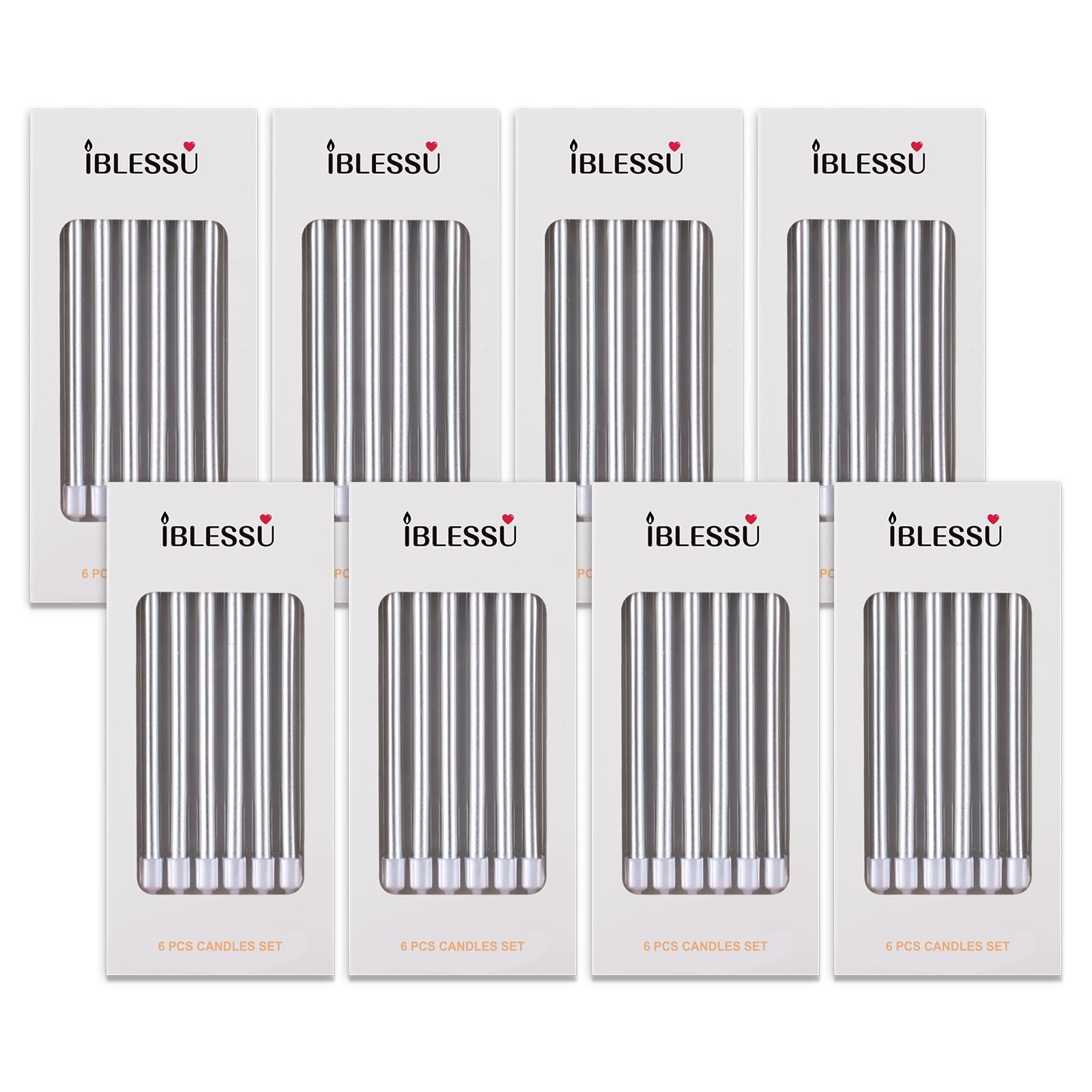 48 Pcs Silver Birthday Candles - Long & Tall Cake Candles for Birthday, Wedding, Party Decorations | Perfect for Cakes, Cupcakes, and Dessert Tables