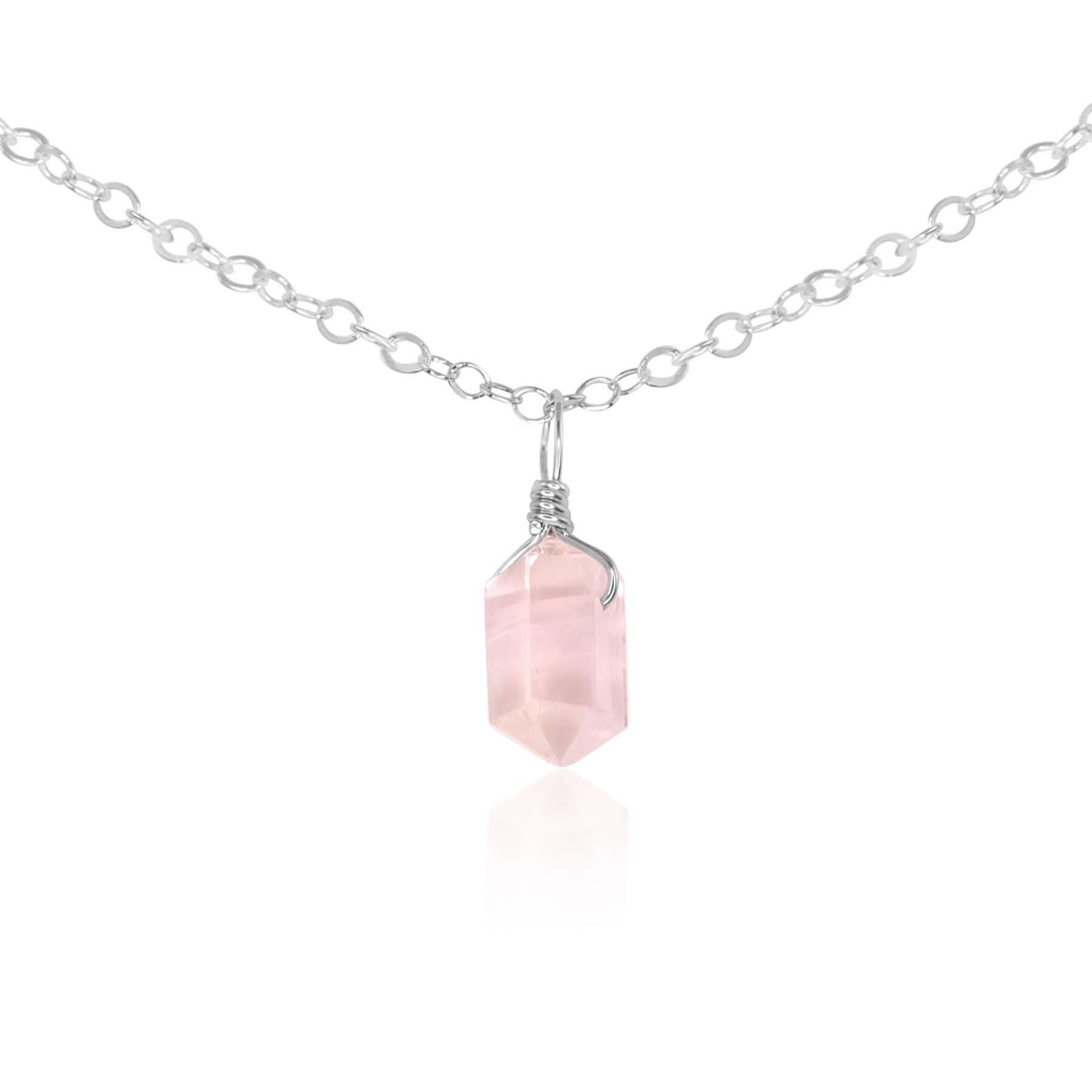 Rose Quartz Mini Double Terminated Crystal Point Pendant Choker Necklace - Natural Healing Stone Jewelry for Women, Spiritual Gift, Boho Chic Accessory for Meditation, Yoga & Energy Healing