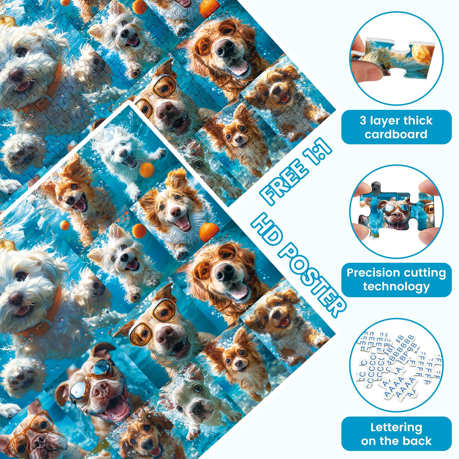 500-Piece Jigsaw Puzzle for Adults - Funny Underwater Dogs & Puppies Animal Puzzle, 20.5x15 Inch Family Game for Birthday Parties, Stress Relief & Home Decor | Perfect Gift for Kids & Adults
