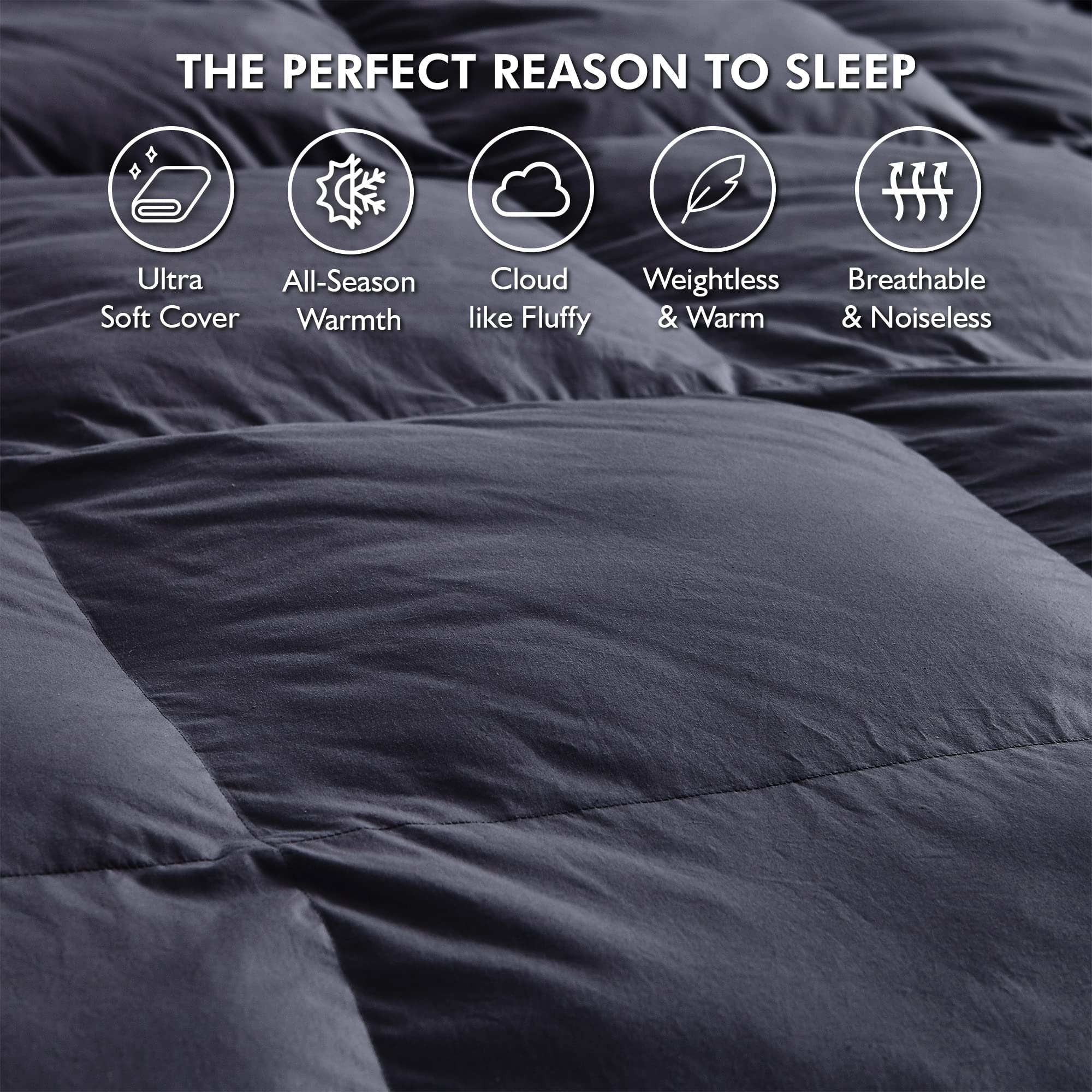 Premium Queen Size Goose Down Alternative Comforter - Hypoallergenic & Breathable 60 oz Fill, 100% Egyptian Cotton Duvet Cover (Queen, Gray) - Perfect for All-Season Comfort in Bedrooms & Guest Rooms