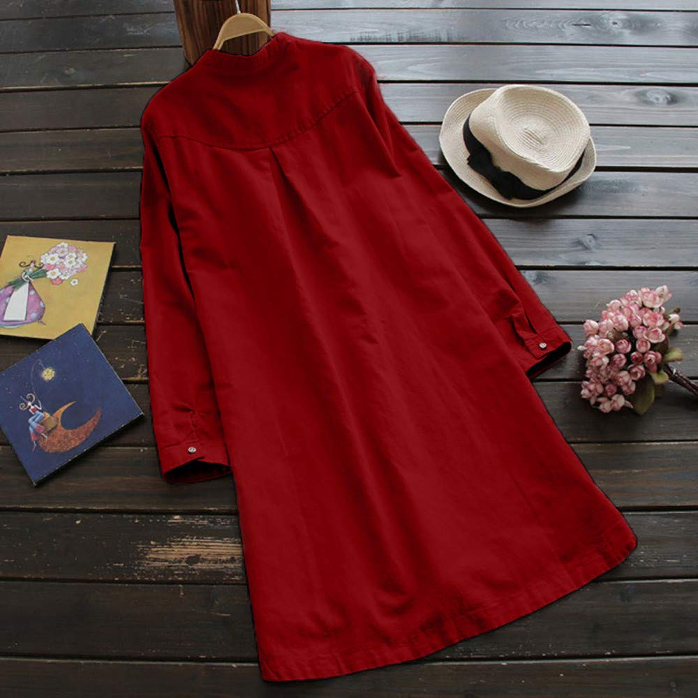 Women's Short Summer Dress with Long Sleeves - Casual Mini Button Down Loose Retro Blouse Shirt Dress for Beach, Vacation & Everyday Wear