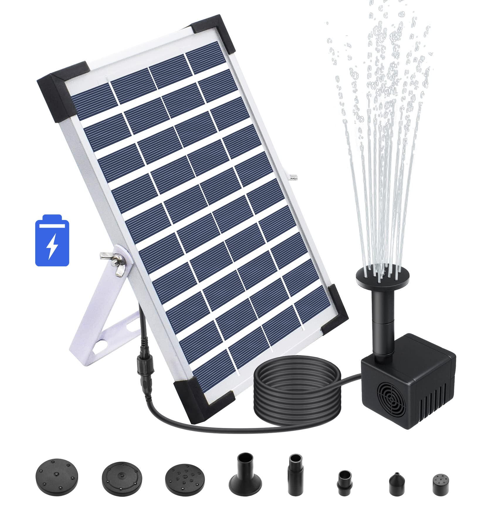 5W Solar Fountain Pump with Battery Backup - Submersible Solar Water Pump for Koi Pond, Bird Bath, Garden, Patio Pool - Outdoor Decoration & Water Feature for Backyard, Lawn, Yard
