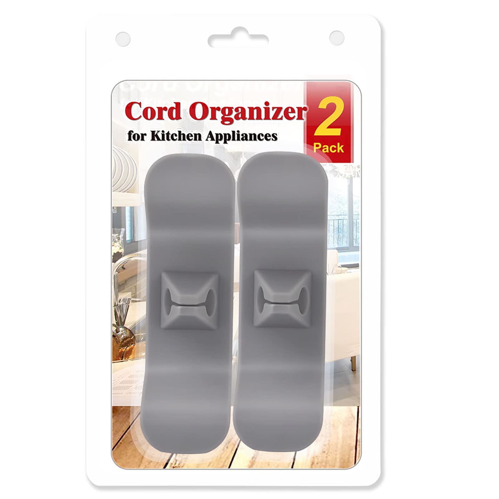 2 Pack Grey Cord Organizer for Kitchen Appliances - Cable Management Wrap Holder for Mixer, Coffee Maker, Air Fryer - Perfect for Countertop Organization (Blister Pack)