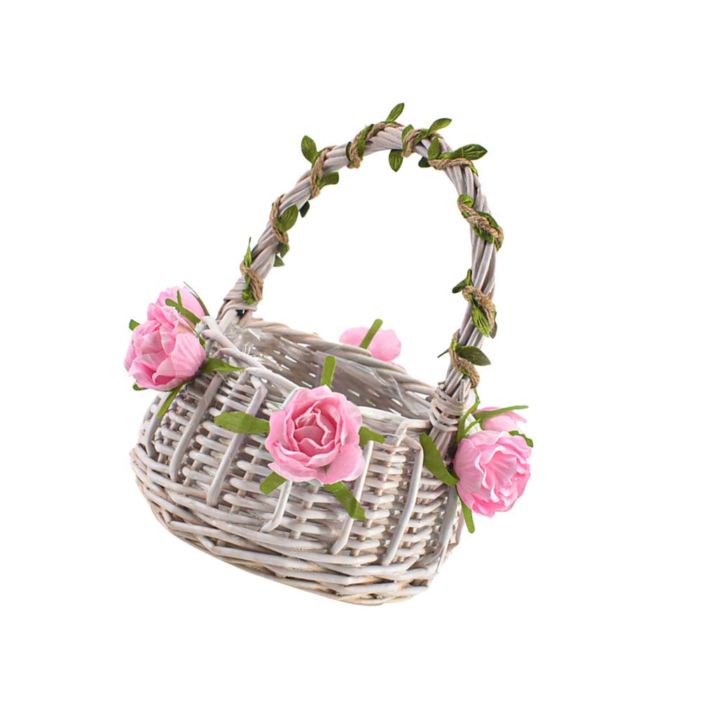 Rustic Bamboo Rattan Wedding Basket with Handles - Elegant Bridesmaid Gift, Picnic Basket, Plant Holder for Boho Weddings & Outdoor Events