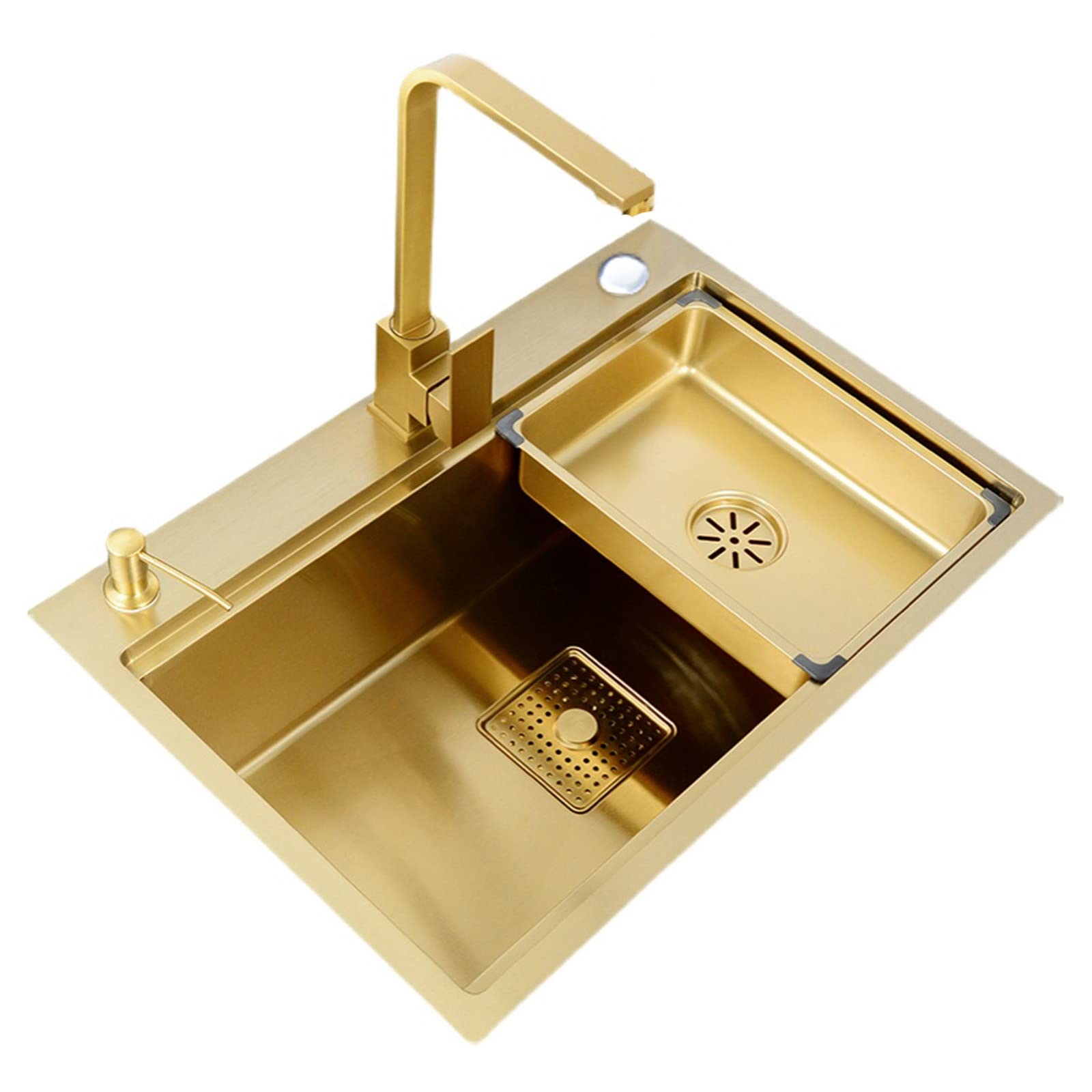 Golden Large Single Kitchen Sink with Soap Dispenser - Premium Stainless Steel Bar Sink for Home Island with Assembly Accessories | Perfect for Modern Kitchens, Wet Bars & Entertaining Areas
