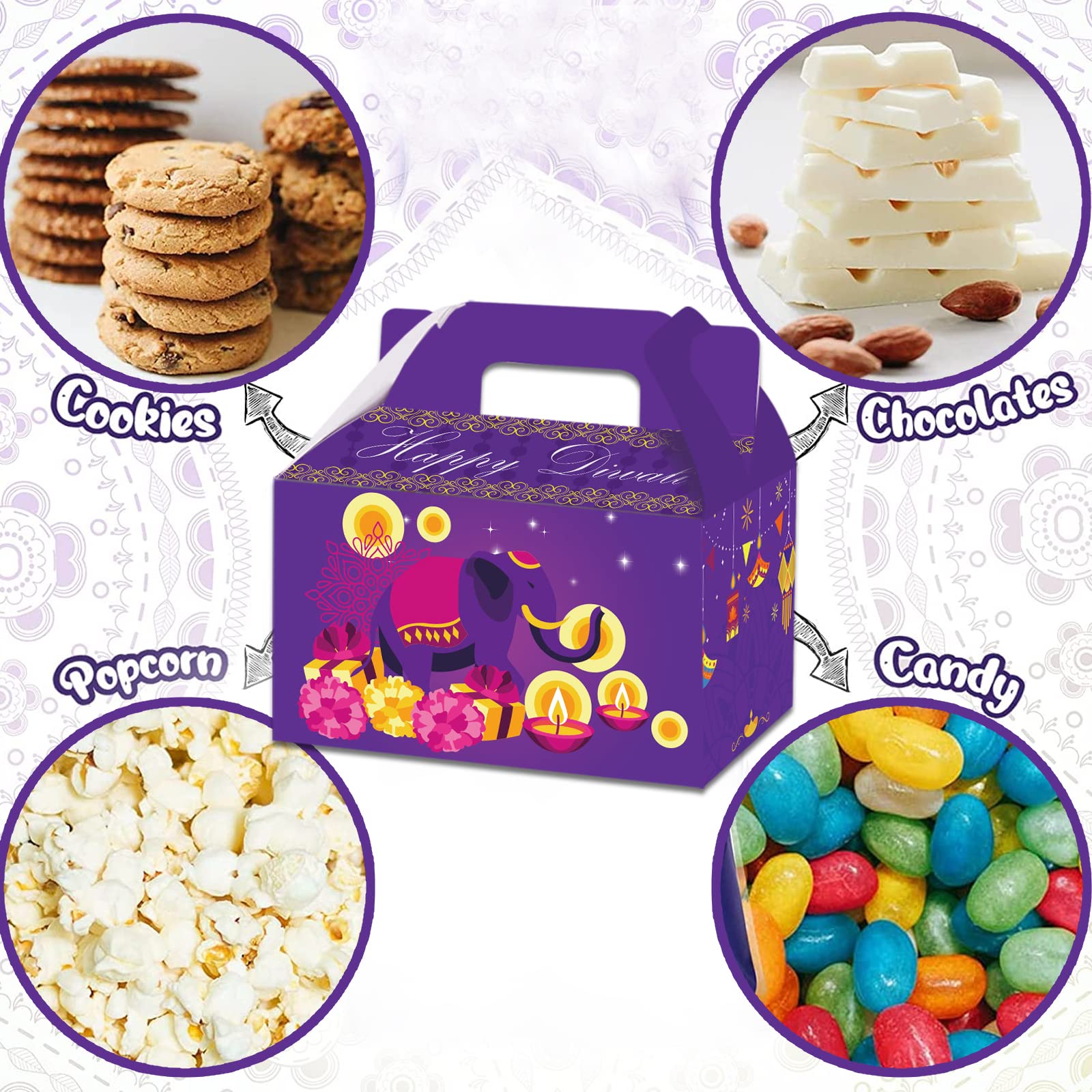 14 Pack Diwali Party Gift Box Set - Decorative Gift Bags for Snacks, Candy & Kids Party Supplies | Perfect for Diwali Celebrations, Festive Gatherings & Children's Events