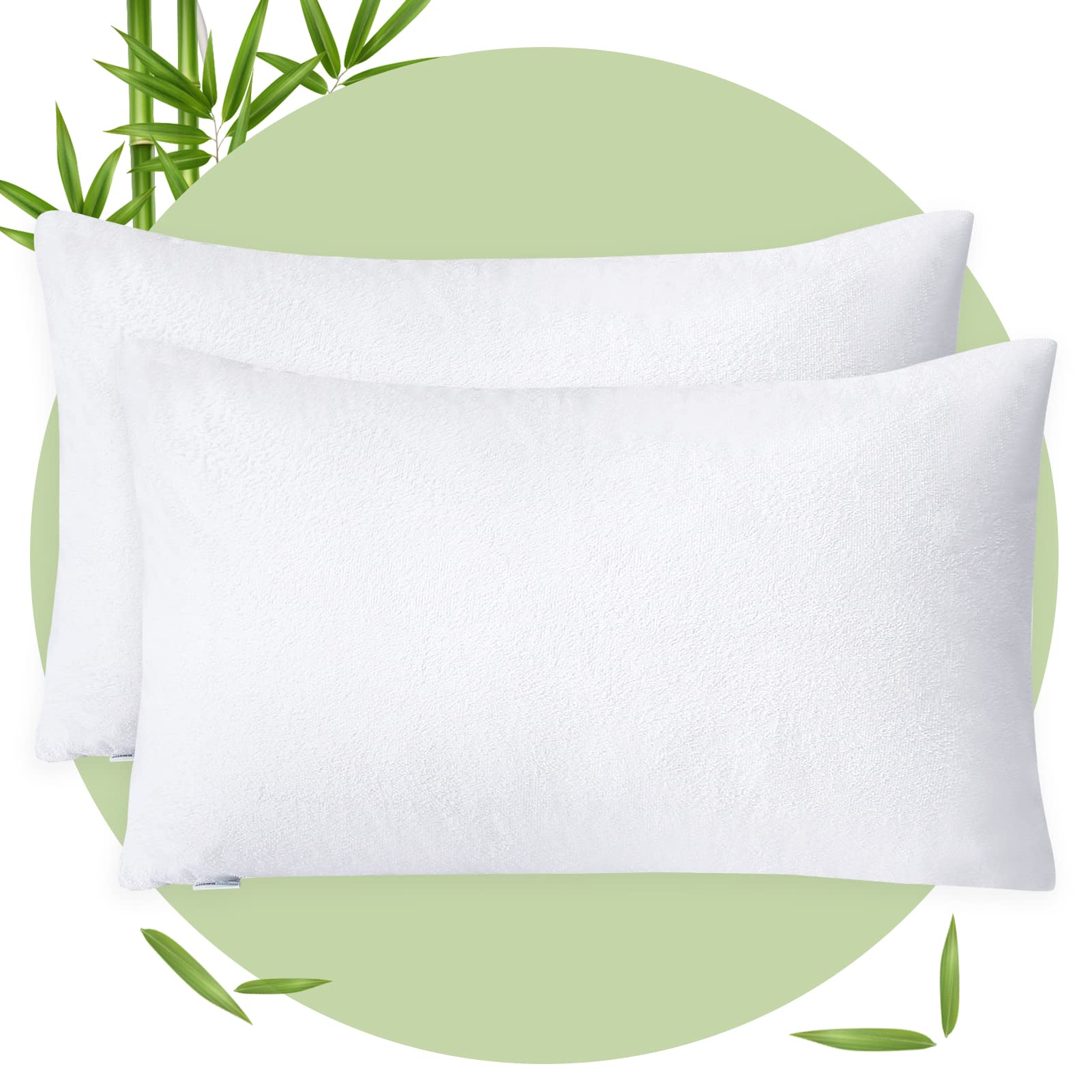 SHENGHOME King Size Waterproof Pillow Protectors Set of 2 - Zippered Bamboo Terry Top Soft Pillow Covers - Machine Washable - Breathable & Hypoallergenic - Perfect for Allergy Sufferers, Hot Sleepers and Bedding Protection