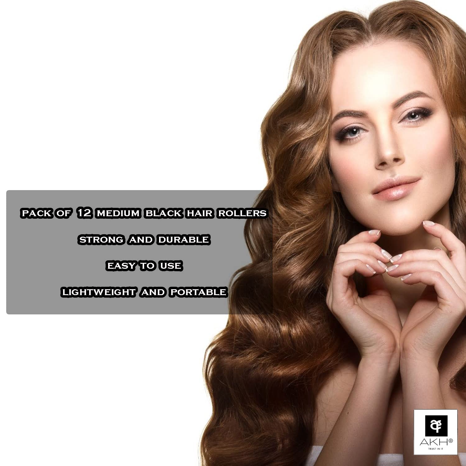 AKH® Self Grip Hair Rollers - 12 Pack Large 30mm Black Curling Rollers for Short & Long Hair - Salon Quality Styling Tools for Waves & Curls - Unisex Hair Curlers for Men, Women & Kids - Perfect for Home Styling, Salon Use & Special Occasions