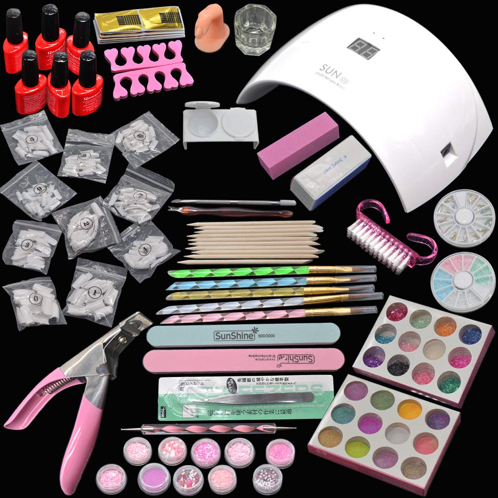 Professional Nail Art Kit with UV LED Lamp - Gel Polish, Acrylic Powder & Glitter Set for Salon-Quality Manicures at Home | DIY Nail Curing, Drying & Design for Parties, Weddings & Special Occasions