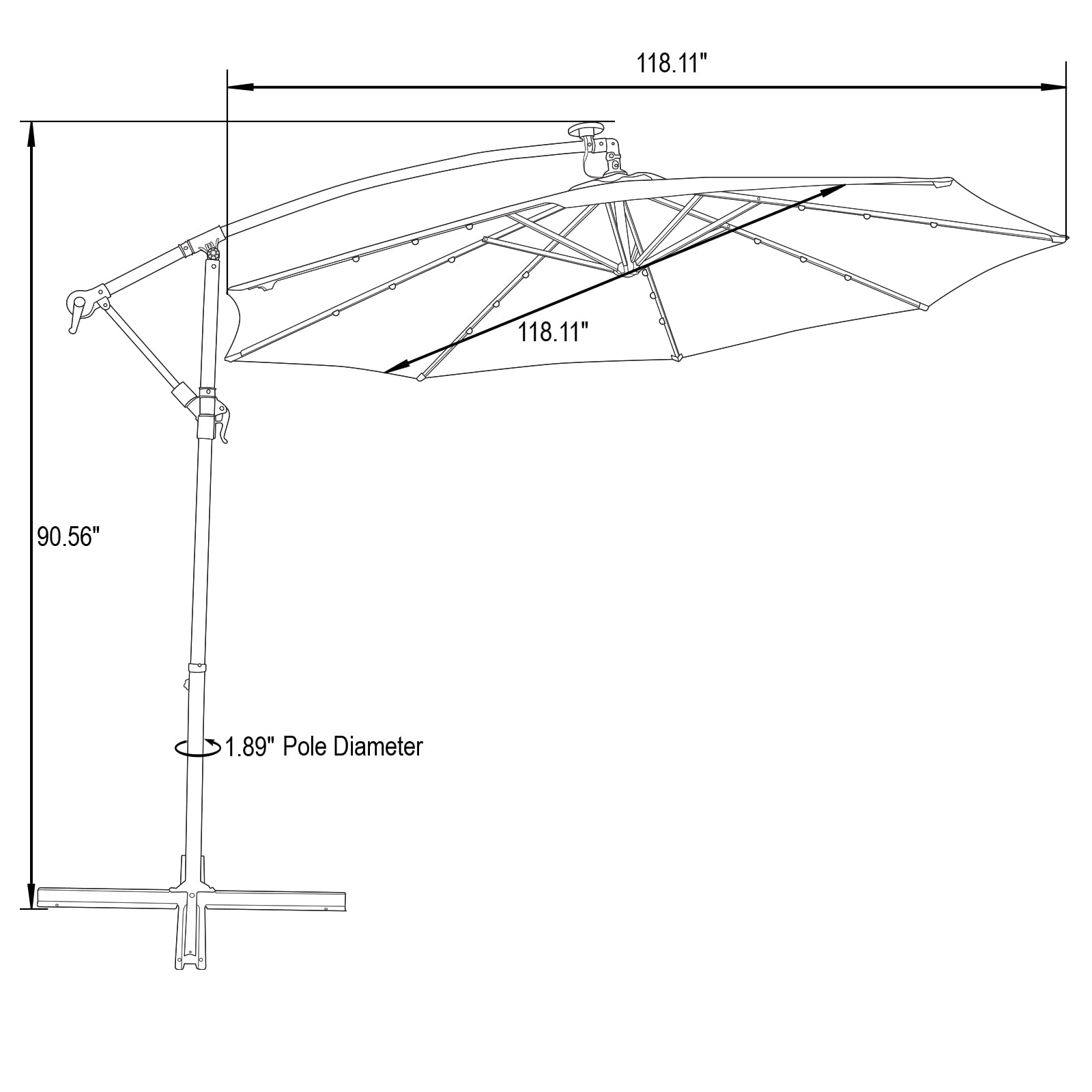 LeisureMod Willry 10 Ft Modern Outdoor Offset Cantilever Hanging Patio Umbrella with Solar Powered LED Lights - Perfect for Poolside, Backyard, and Patio Relaxation
