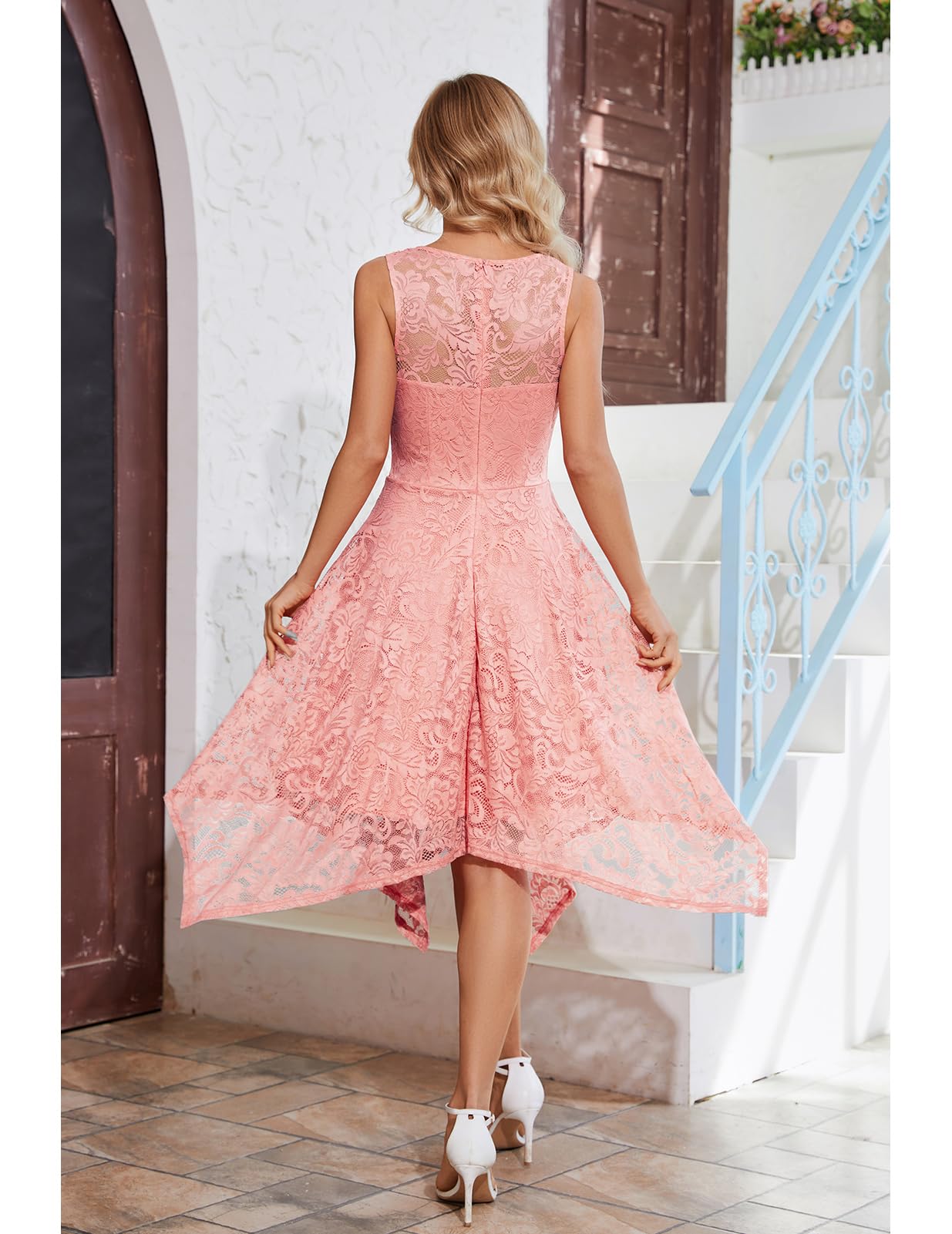 Meetjen Women's Cocktail Party Dresses 2025 | Elegant Handkerchief Hem Lace Formal Gown for Wedding Guest, Bridesmaid & Prom | Plus Size Evening Dress for Special Occasions, Dinner Parties & Black Tie Events