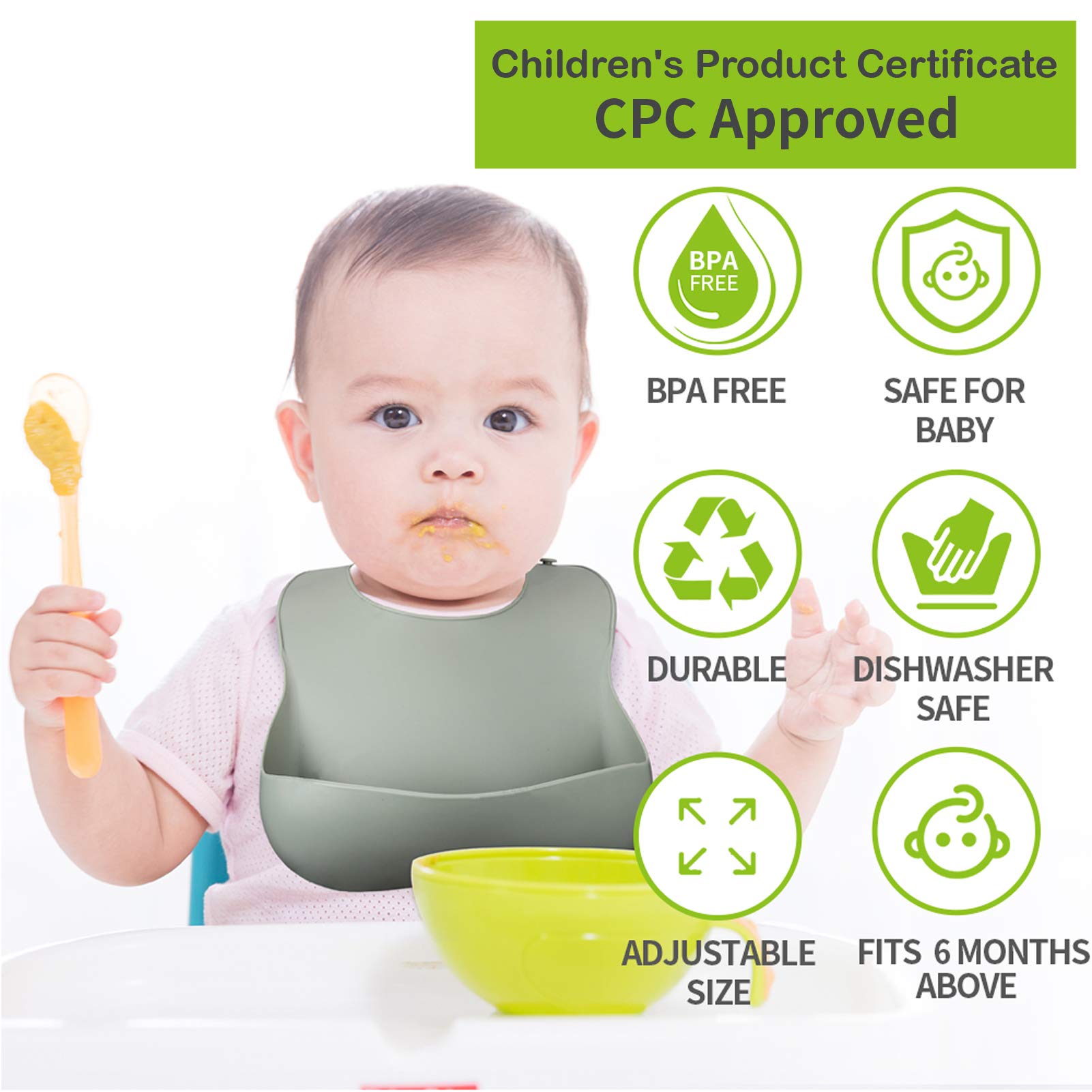 Socub Silicone Baby Bibs - Soft, Waterproof & BPA-Free Feeding Bibs for Infants & Toddlers with Food Catcher Pocket - Perfect for Mealtime, Snacks & Messy Play