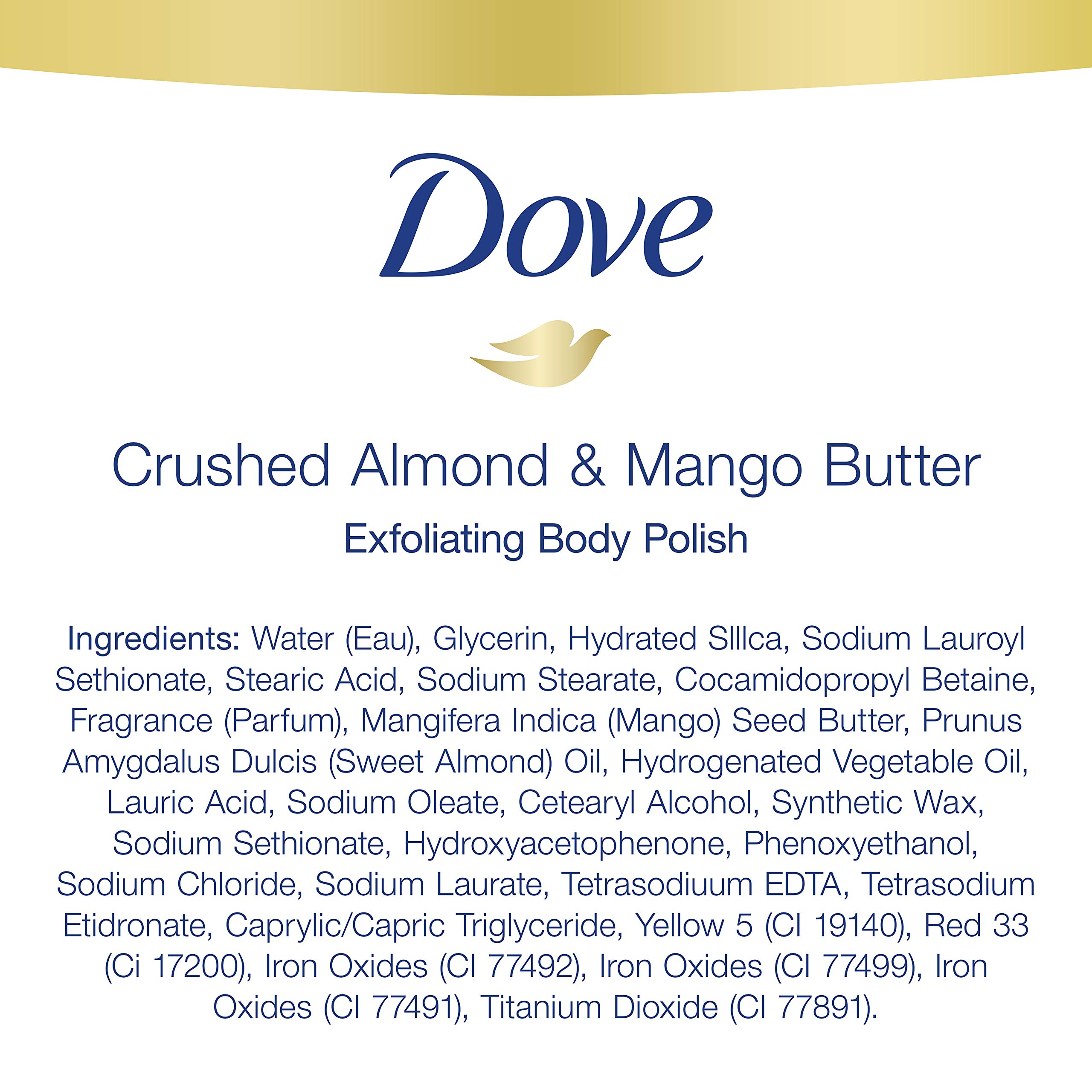 Dove Exfoliating Body Scrub with Crushed Almond & Mango Butter - 10.5 oz (4 Pack) - Gentle Exfoliator for Dry Skin - Reveals Healthy Glowing Skin - Perfect for Shower, Spa & Self-Care Routine