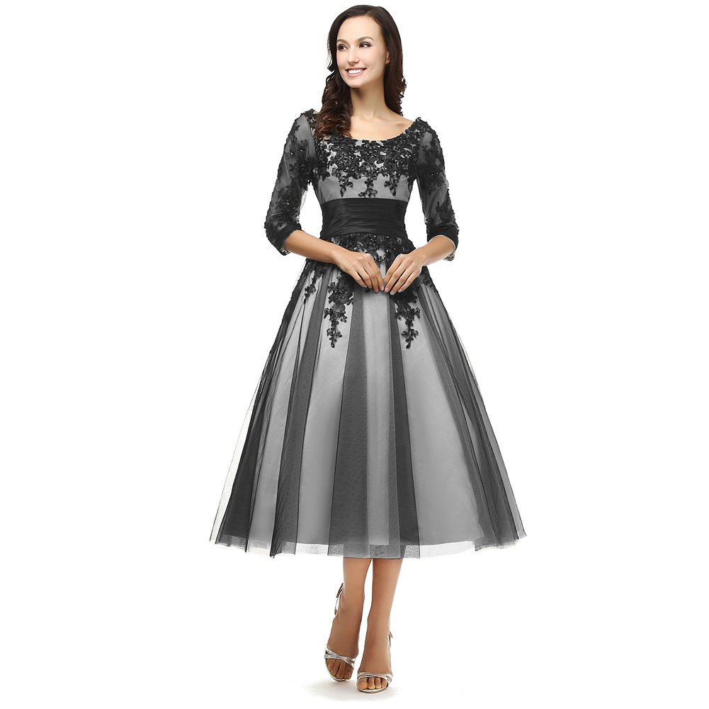 Kivary® Vintage White and Black Lace Short Prom Evening Dresses with 1/2 Sleeves - Elegant Homecoming, Cocktail Party & Formal Occasion Outfits for Women
