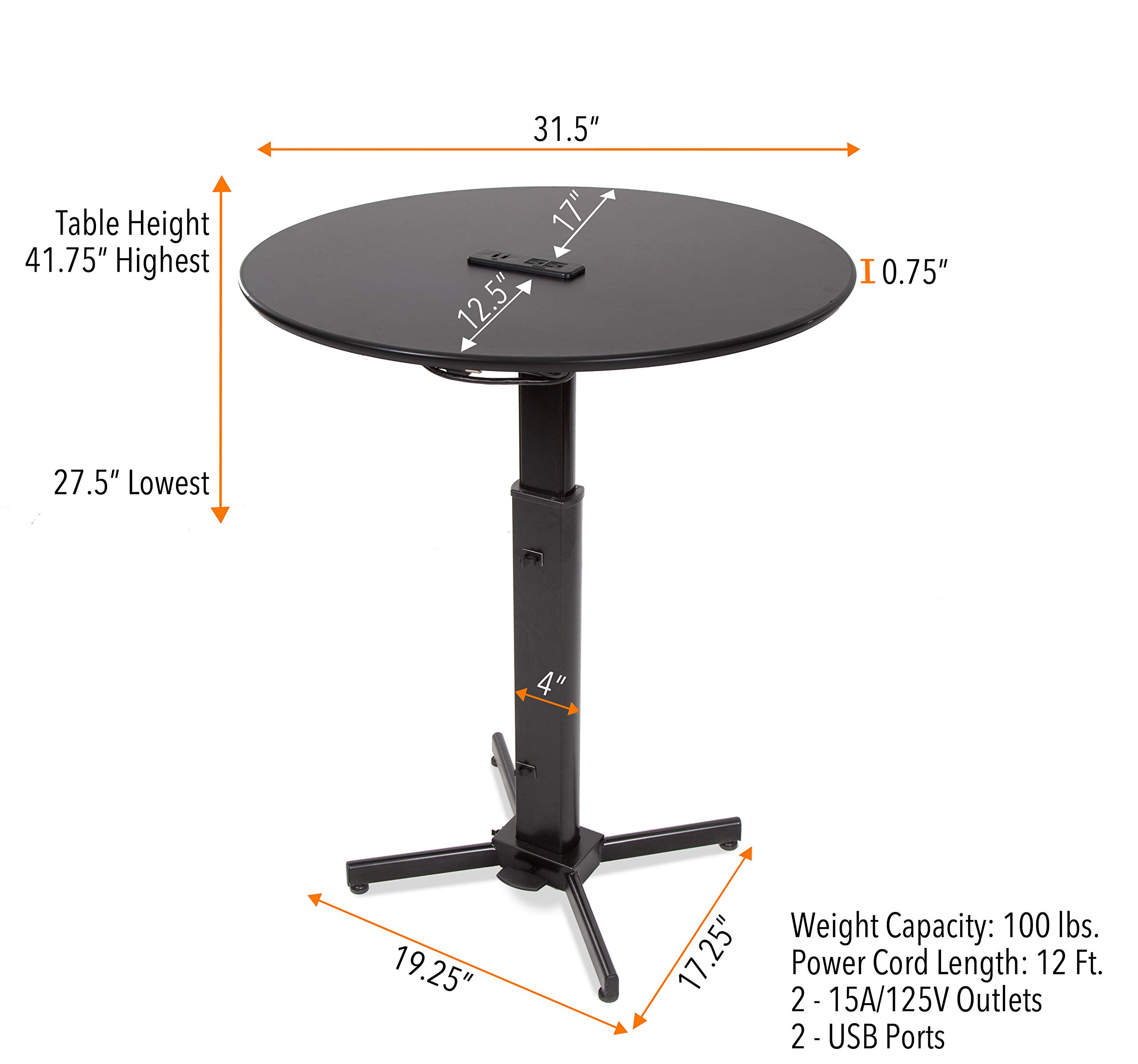 Height Adjustable Round Charging Table with Built-In AC Outlets & USB Ports | Fast Multi-Device Charging Station | Perfect for Office, Café, School, Library & Home Use | 31.5