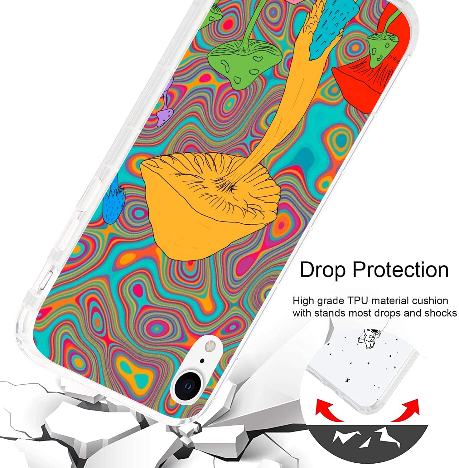 Trippy Psychedelic Mushroom iPhone XR Case - Shockproof TPU Protective Phone Cover with Hippie Magic Art for Women & Girls | Perfect for Music Festivals, Boho Style & Unique Gifts