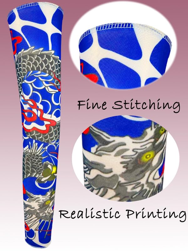 8 Pcs Fake Tattoo Sleeves for Men - UV Protection & Cooling Temporary Arm Tattoos (Buddha, Dragon, Flower, Monster, Tribal Designs) - Perfect for Halloween, Cosplay, Parties and Costume Events