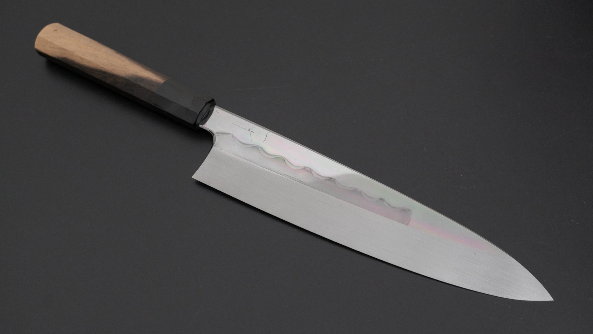 Hitohira Togashi White #1 Notaremon Mizu Honyaki Gyuto 240mm Japanese Chef Knife with Kurokaki Persimmon Handle (#086/Saya Included) - Premium Kitchen Knife for Sushi, Sashimi & Meat Cutting