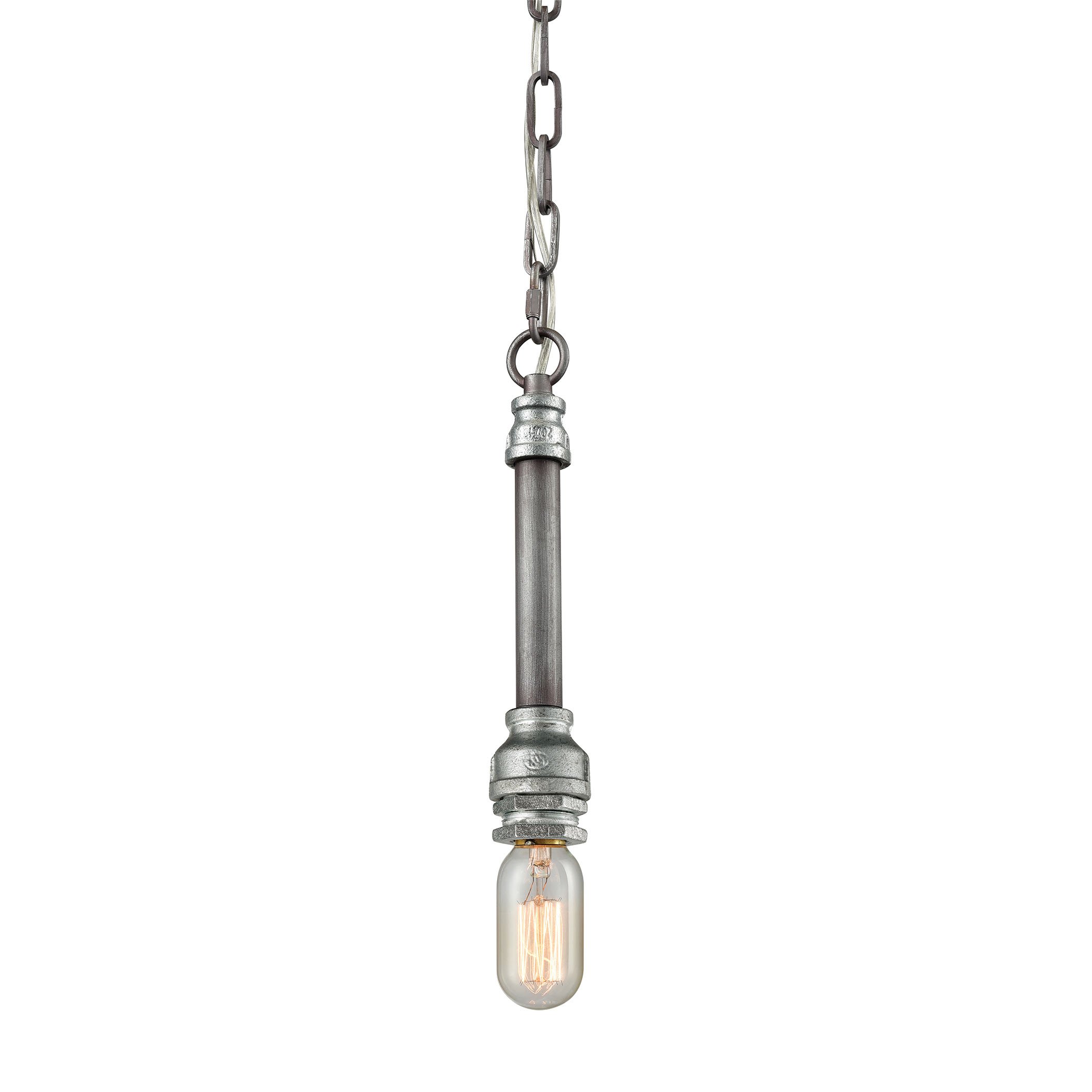 Weathered Zinc Cast Iron Pipe 1-Light Mini Pendant Light Fixture with Optional Shades - Vintage Industrial Lighting for Kitchen Island, Bar, or Dining Room