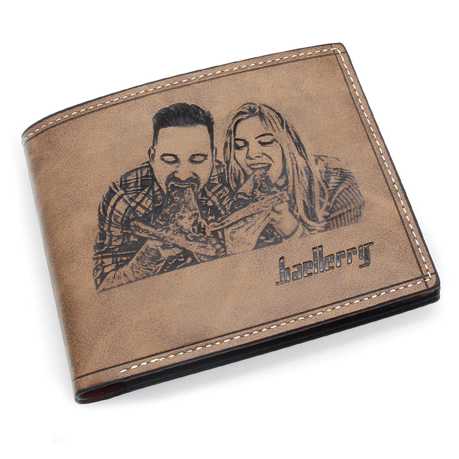 Personalized Men's Leather Wallet with Custom Photo Engraving - Dark Brown RFID Blocking Bifold Wallet for Dad, Husband, Boyfriend Gift | Perfect for Everyday Use, Travel & Special Occasions