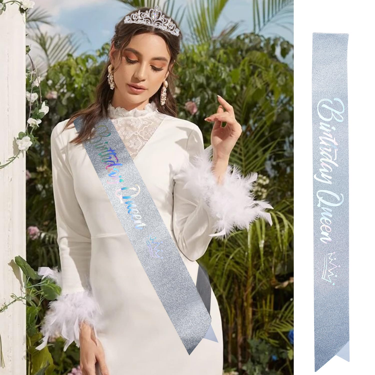 Elegant Happy Birthday Queen Tiara for Women | Sparkling Birthday Crown & Sash Set | Women's Birthday Party Supplies & Decorations | Perfect for Birthday Celebrations, Bachelorette Parties & Special Occasions