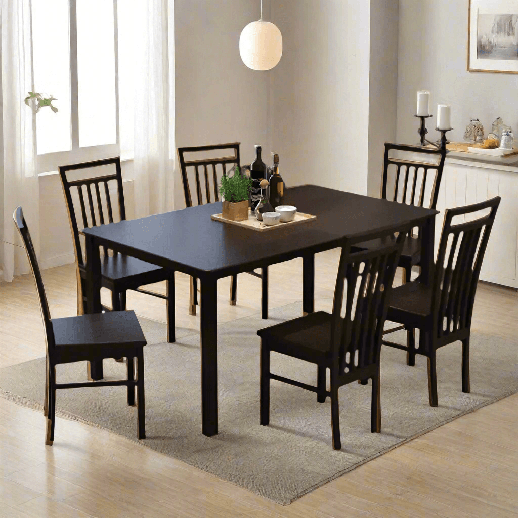 Mireille III Solid Wood Dining Table Set with 6 Chairs - Rustic Farmhouse Style for Kitchen, Dining Room & Outdoor Patio