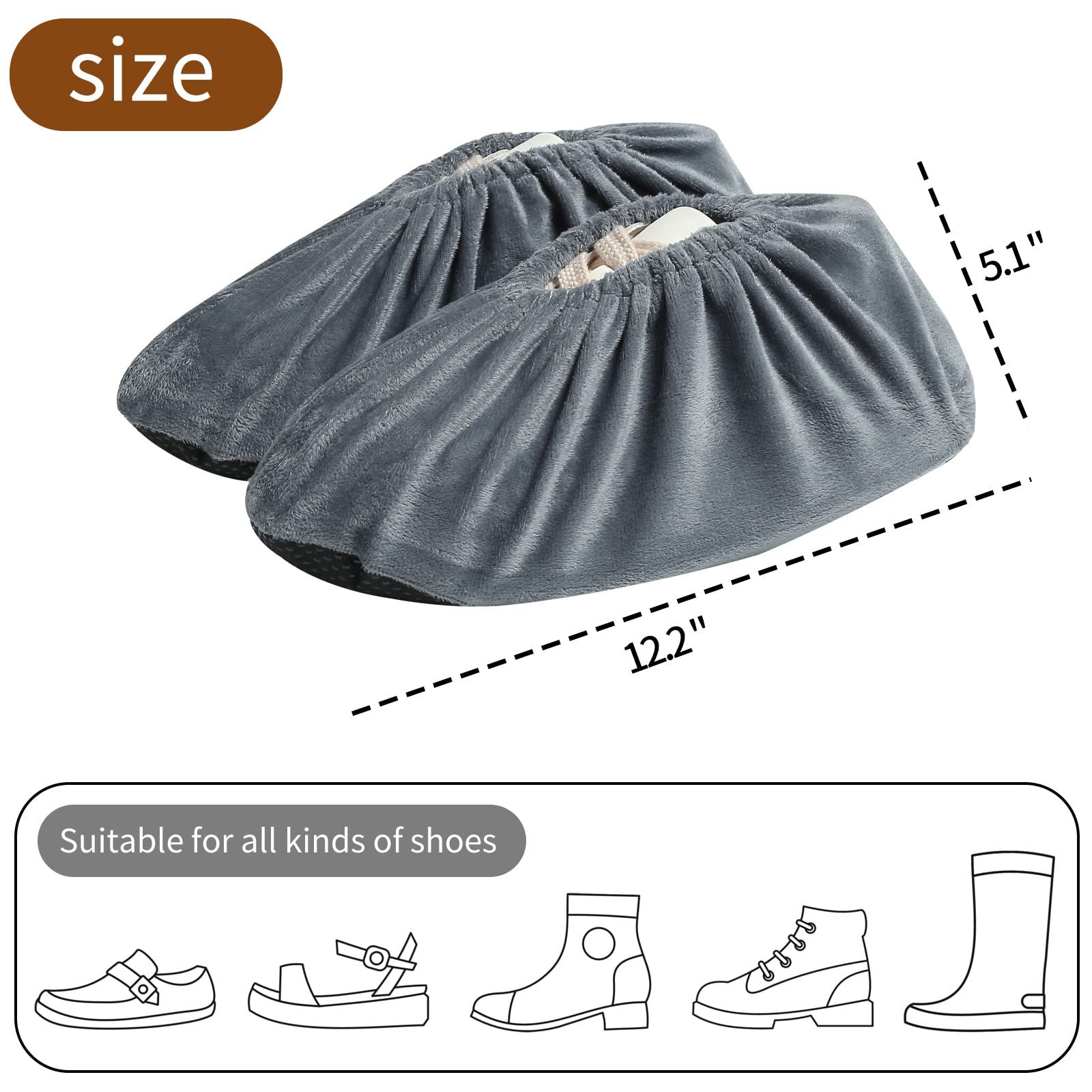 5 Pairs Reusable Non-Slip Shoe Covers - Washable Thickened Universal Foot Boot Protectors for Home, Laboratory & Indoor Use (Grey) - Perfect for Healthcare Workers, Clean Rooms & Home Protection