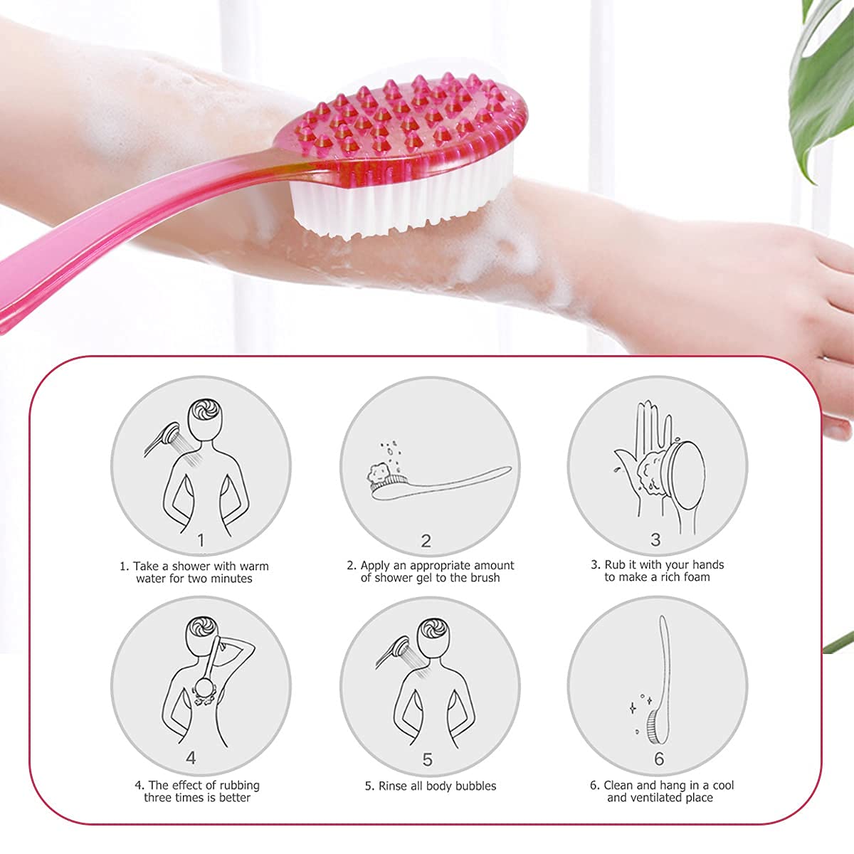 Premium Long Handle Back Scrubber Brush - Super Soft Bristles for Exfoliating & Massaging | Body Bath Shower Brush for Dry Skin Care & Spa Relaxation | Ideal for Hard-to-Reach Areas & Deep Cleansing (ECP-014)