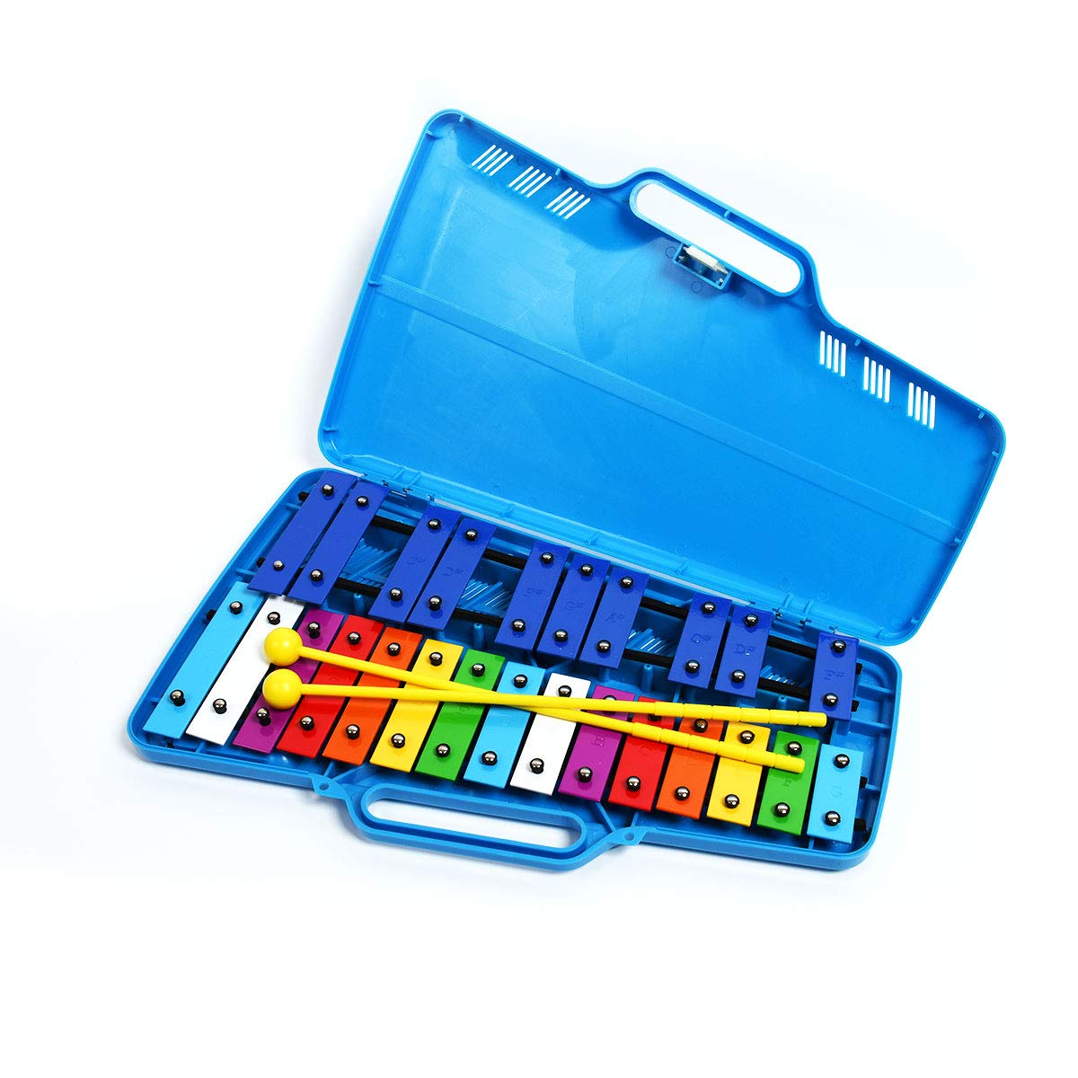 Professional 25-Key Blue Plastic Glockenspiel Xylophone with 2 Mallets - Durable Metal Bars for Adults & Kids - Perfect for Music Education, Classroom, and Home Practice