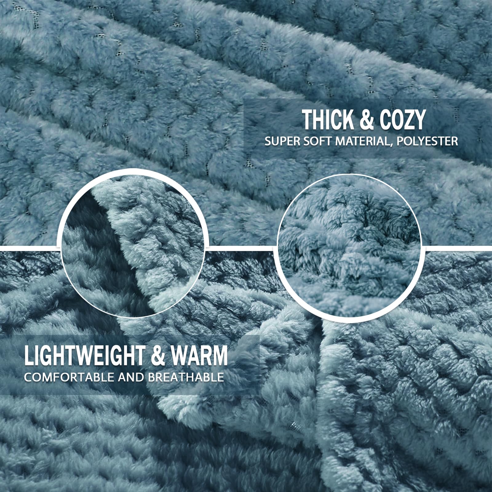 Premium Fleece Blend Twin Size Bed Blanket - Ultra Soft & Warm Waffle Textured Throw for Couch, Sofa & Bed - Cozy, Fuzzy & Lightweight (Slate Blue, 90x66 Inches) - Perfect for Winter Nights, Movie Time & Guest Rooms