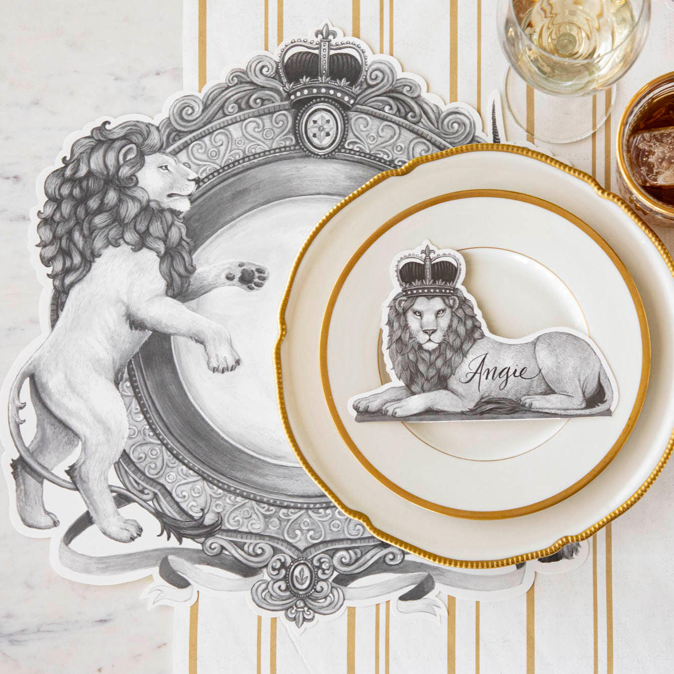 Premium Die-Cut H&C Regal Crest Placemats - Elegant Table Setting for Formal Dining, Holiday Decor & Special Occasions