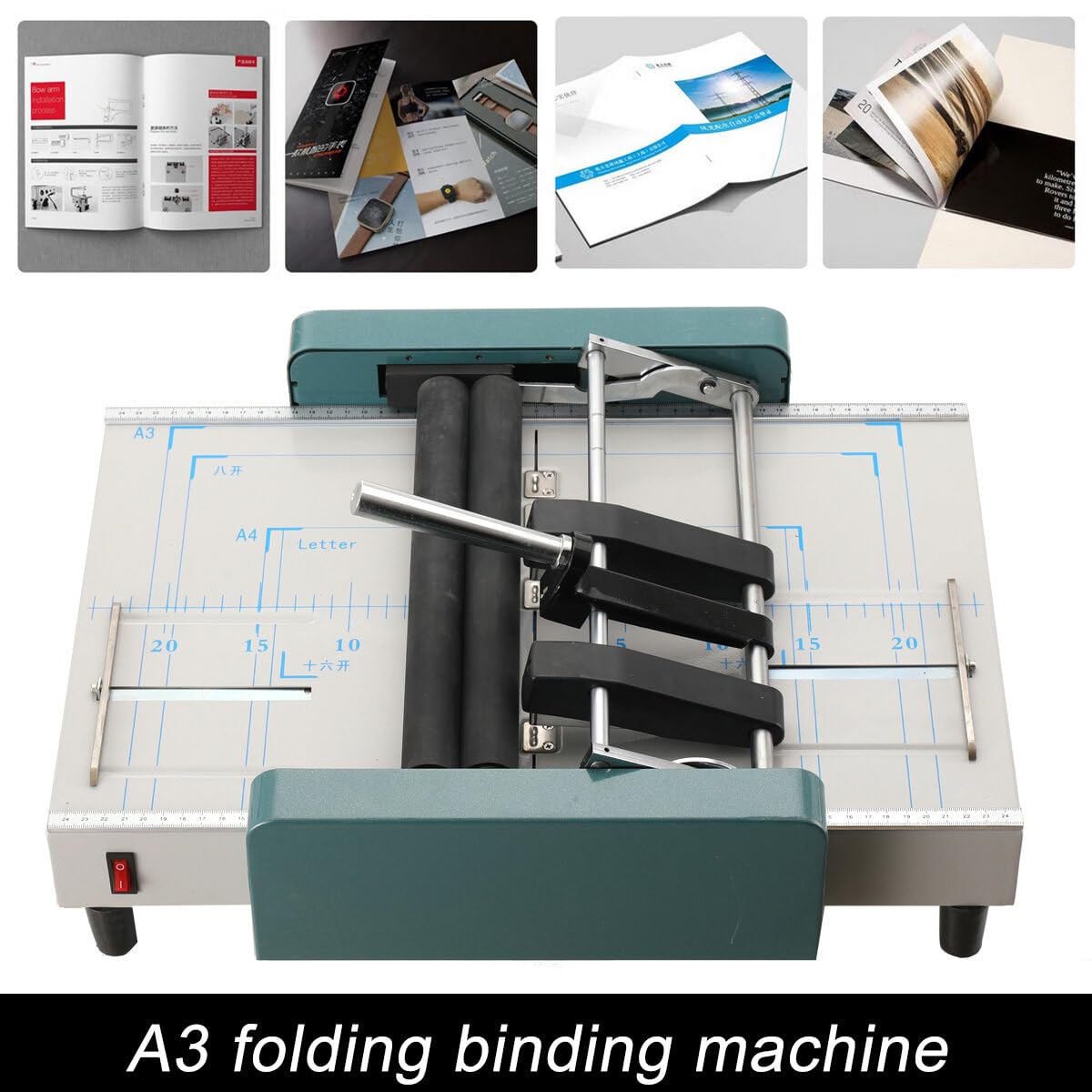 ECUTEE A3 Manual Booklet Maker - 110V Folding Binding Machine with Stapler for Bookbinding, Pamphlets & Documents | Ideal for Printing Factories, Schools & Office Use
