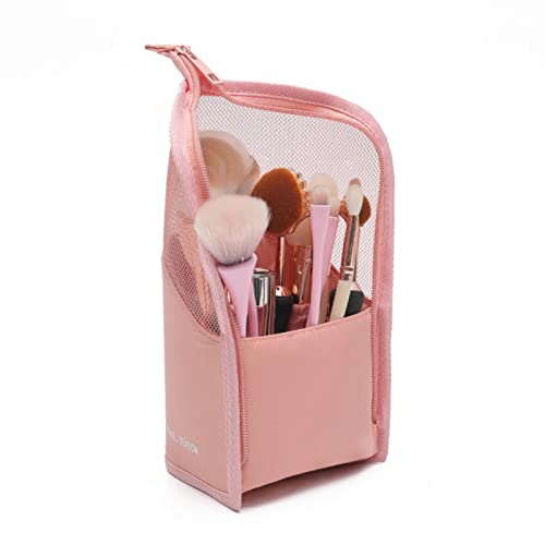 Large Makeup Bag with Stand - Travel Cosmetic Organizer for Women & Girls (Pink/Black) | Perfect for Travel, Gym, and Daily Beauty Storage