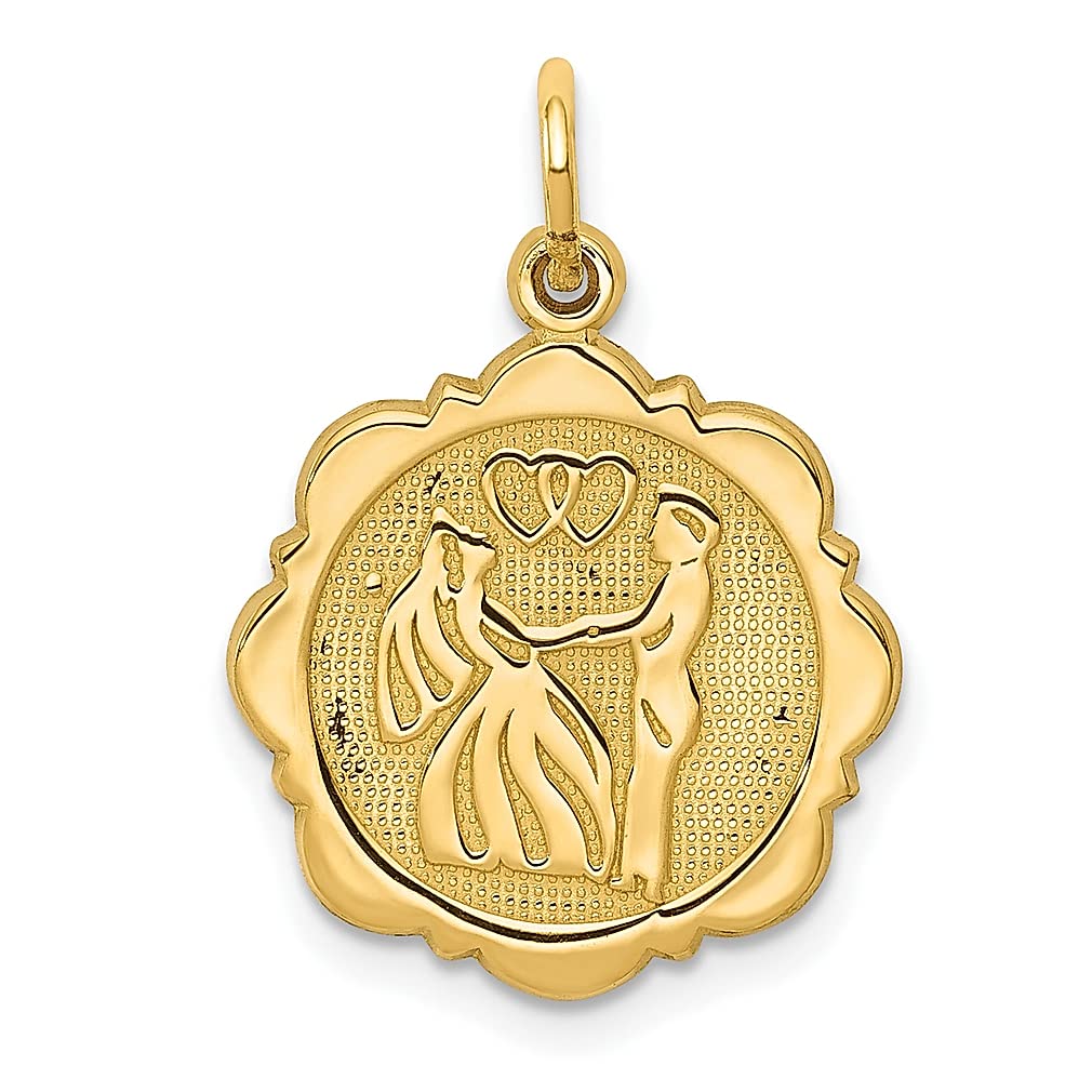 14K Yellow Gold Textured Bride & Groom Charm Necklace - Wedding Pendant for Women - Anniversary, Engagement & Special Occasion Jewelry Gift - Perfect for Bridal Showers, Vow Renewals & Romantic Gifts