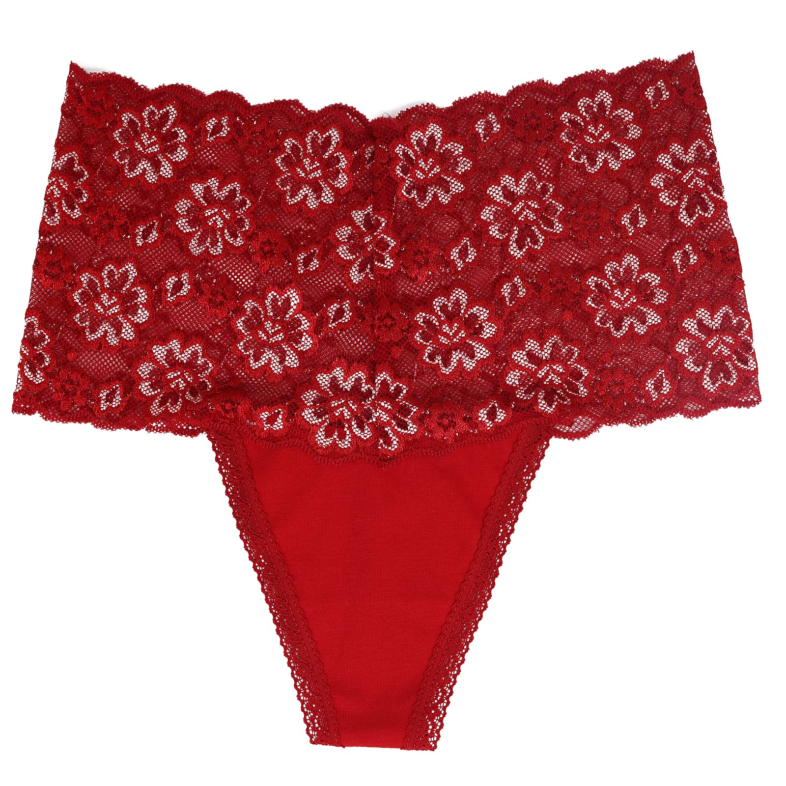 Deigecil High Waisted Lace Cotton Thong Panties - Postpartum C-Section Recovery Underwear for Moms, Plus Size Retro Thongs (6-Pack) - Perfect for Postpartum Comfort & Everyday Wear