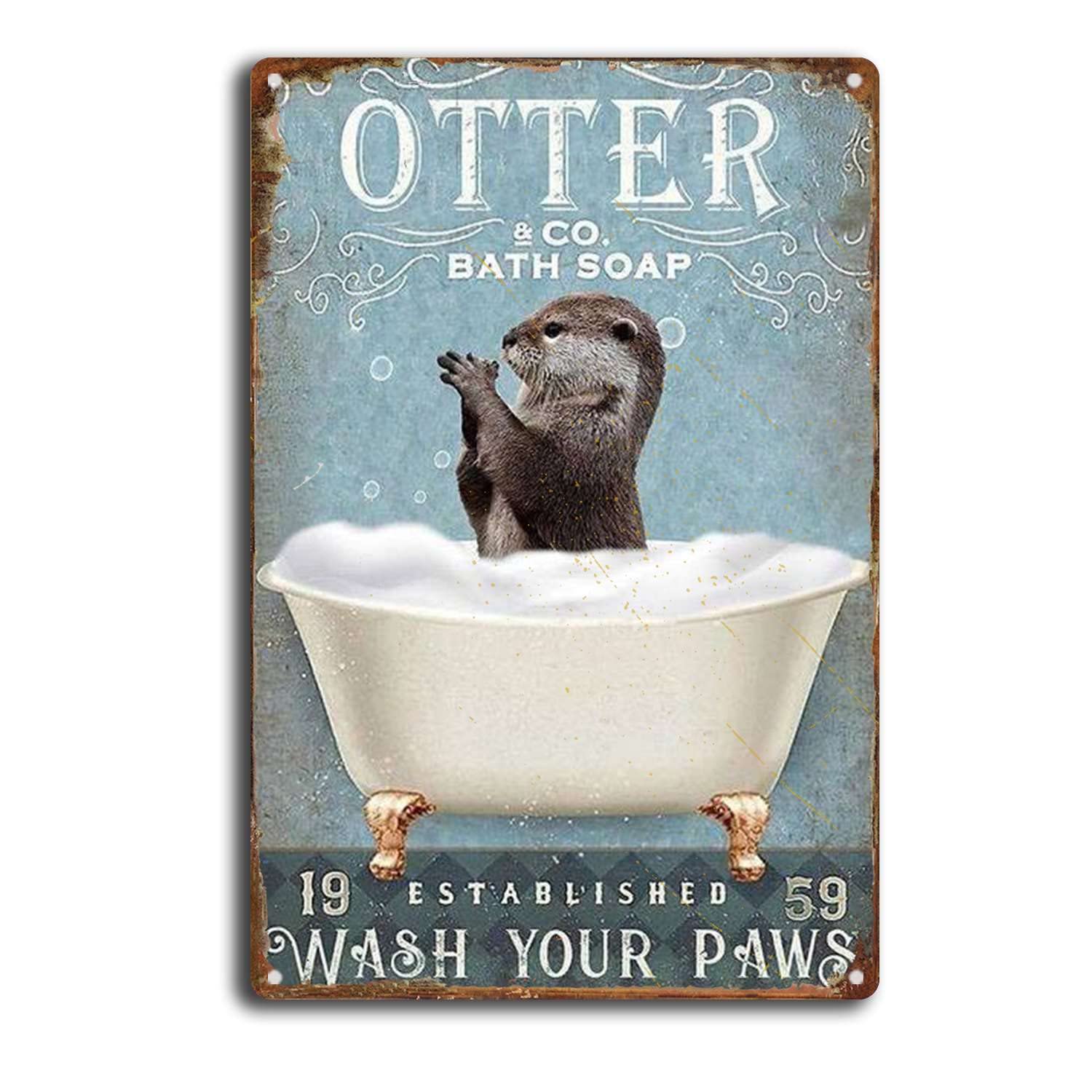 Vintage Retro Tin Sign - Wash Bathroom Bath Soap Decor (8x12 Inch) - Perfect for Bathroom, Laundry Room & Kitchen Wall Decor