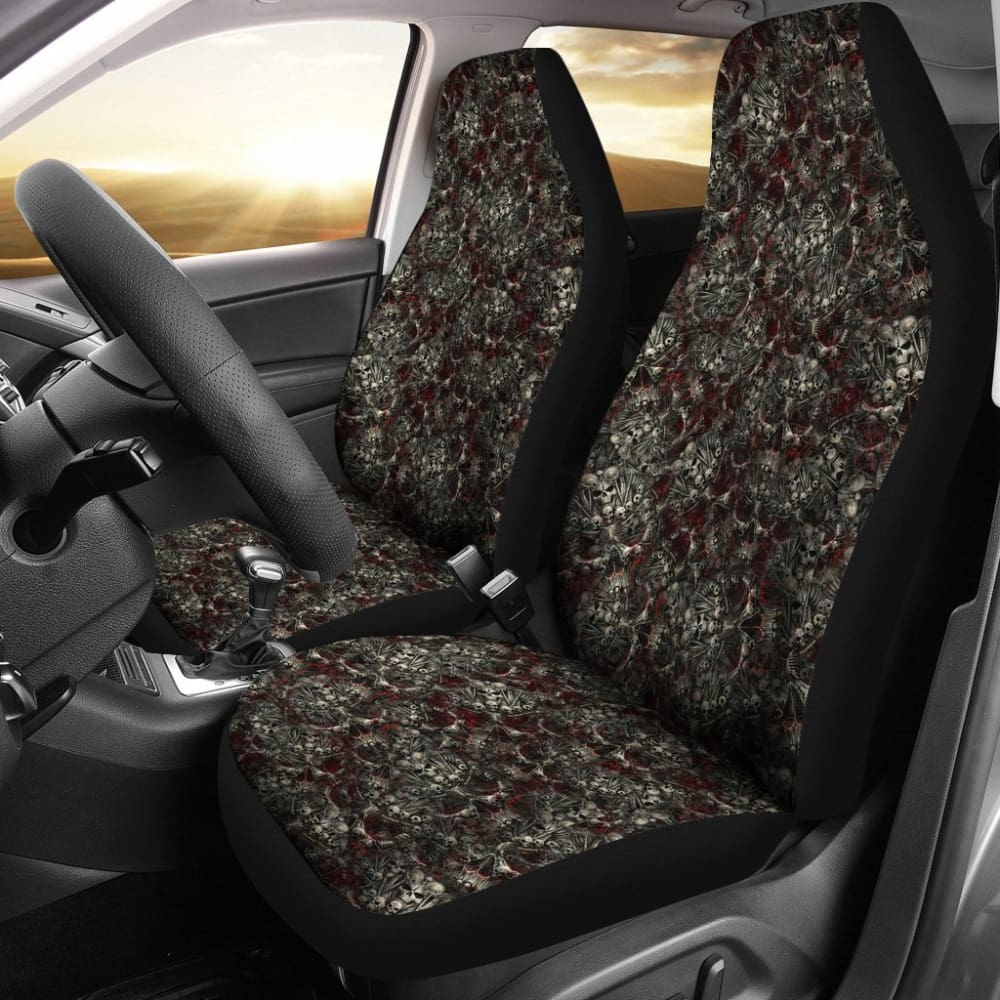 2 Pcs Sugar Skulls Day of The Dead Seat Covers - Durable Car Seat Protectors for Halloween, Dia de Los Muertos, and Mexican Themed Decorations - Perfect for Cars, Trucks, and Motorcycles