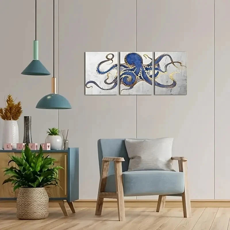 3-Piece Marine Animal Prints Metal Wall Art - Ready to Hang Ocean Themed Decor for Living Room, Bedroom & Office
